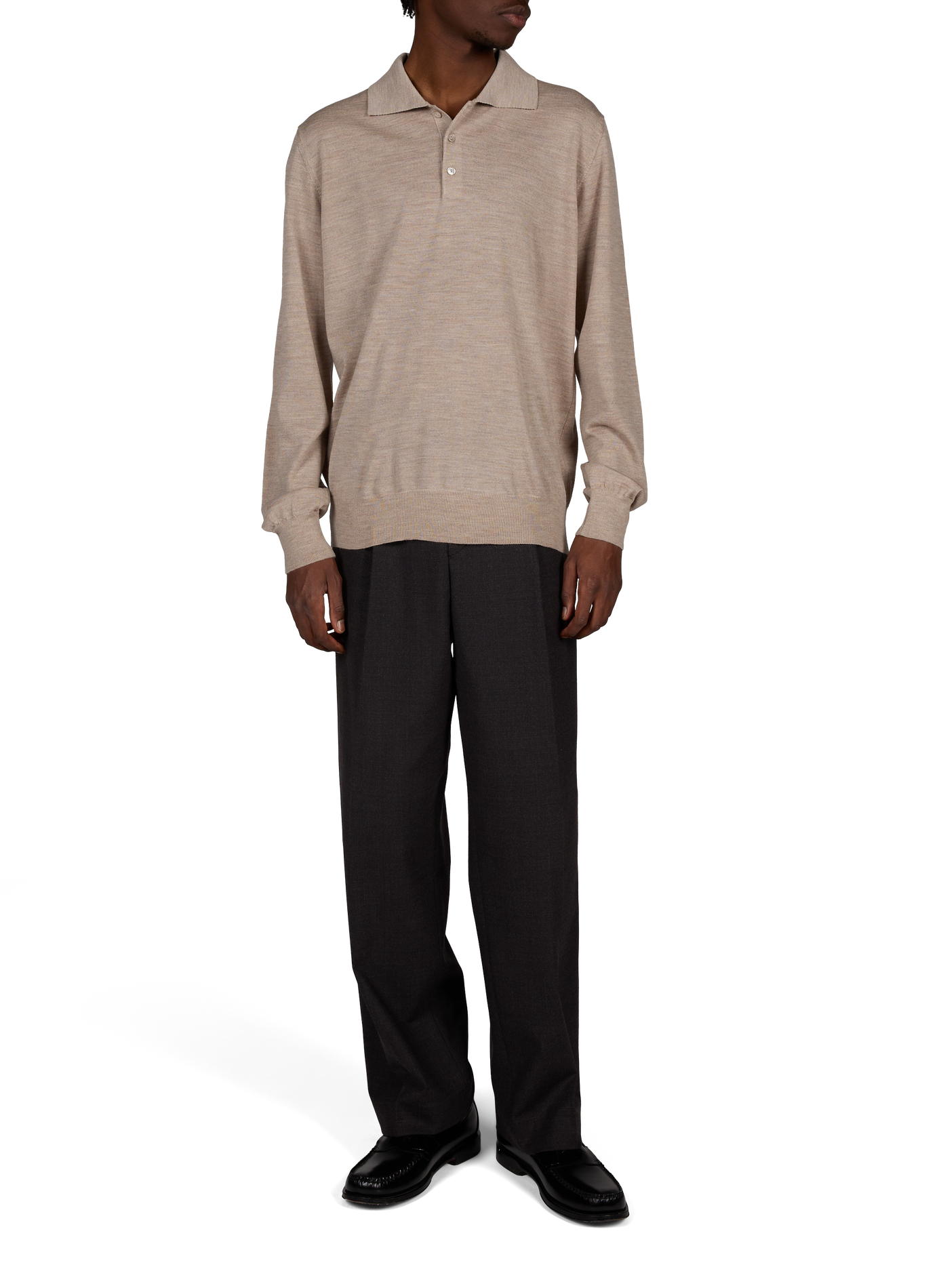 Polo manches longues en laine ETON Beige