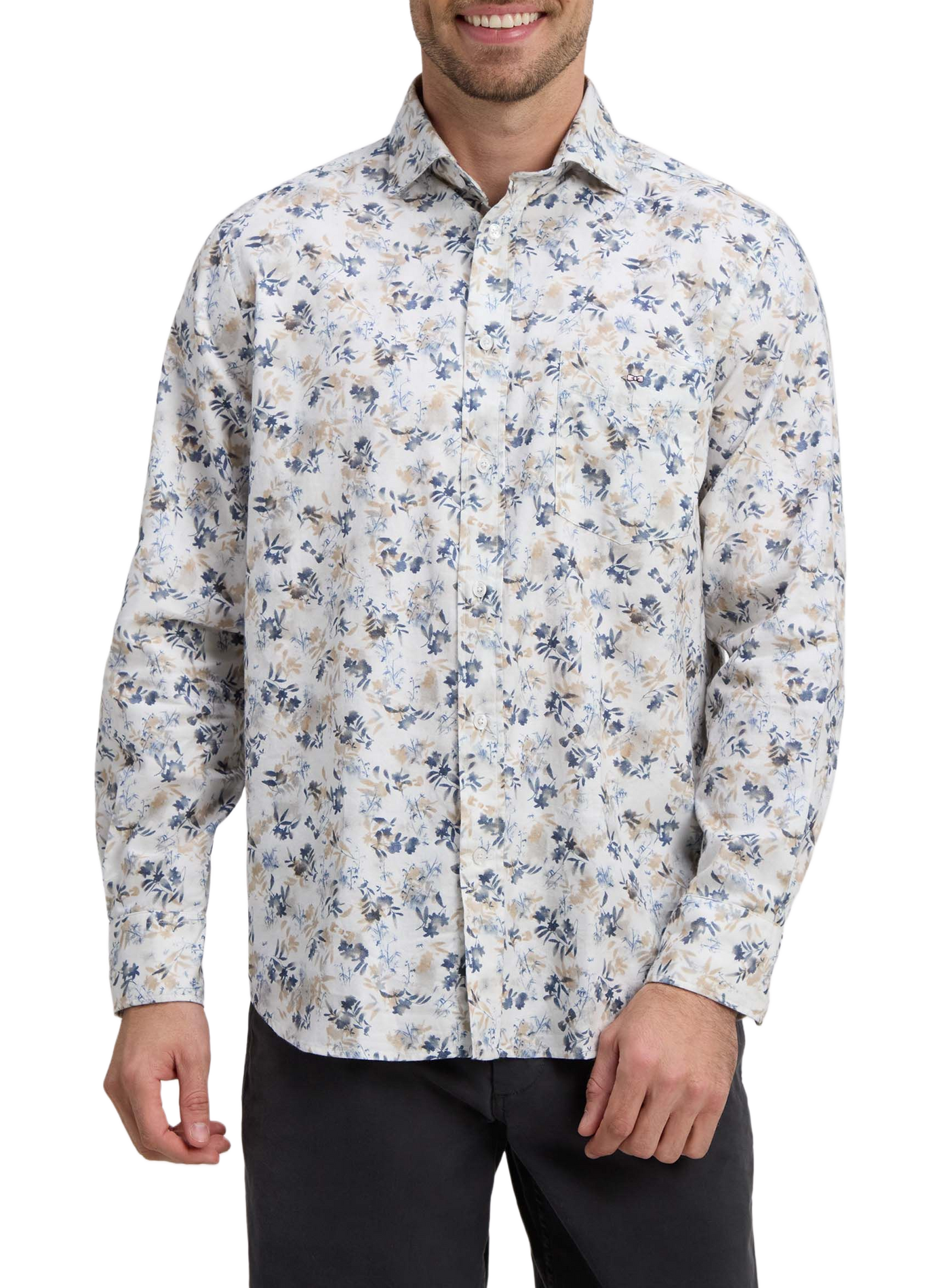 Chemise droite à motif fleuri en coton EDEN PARK Beige