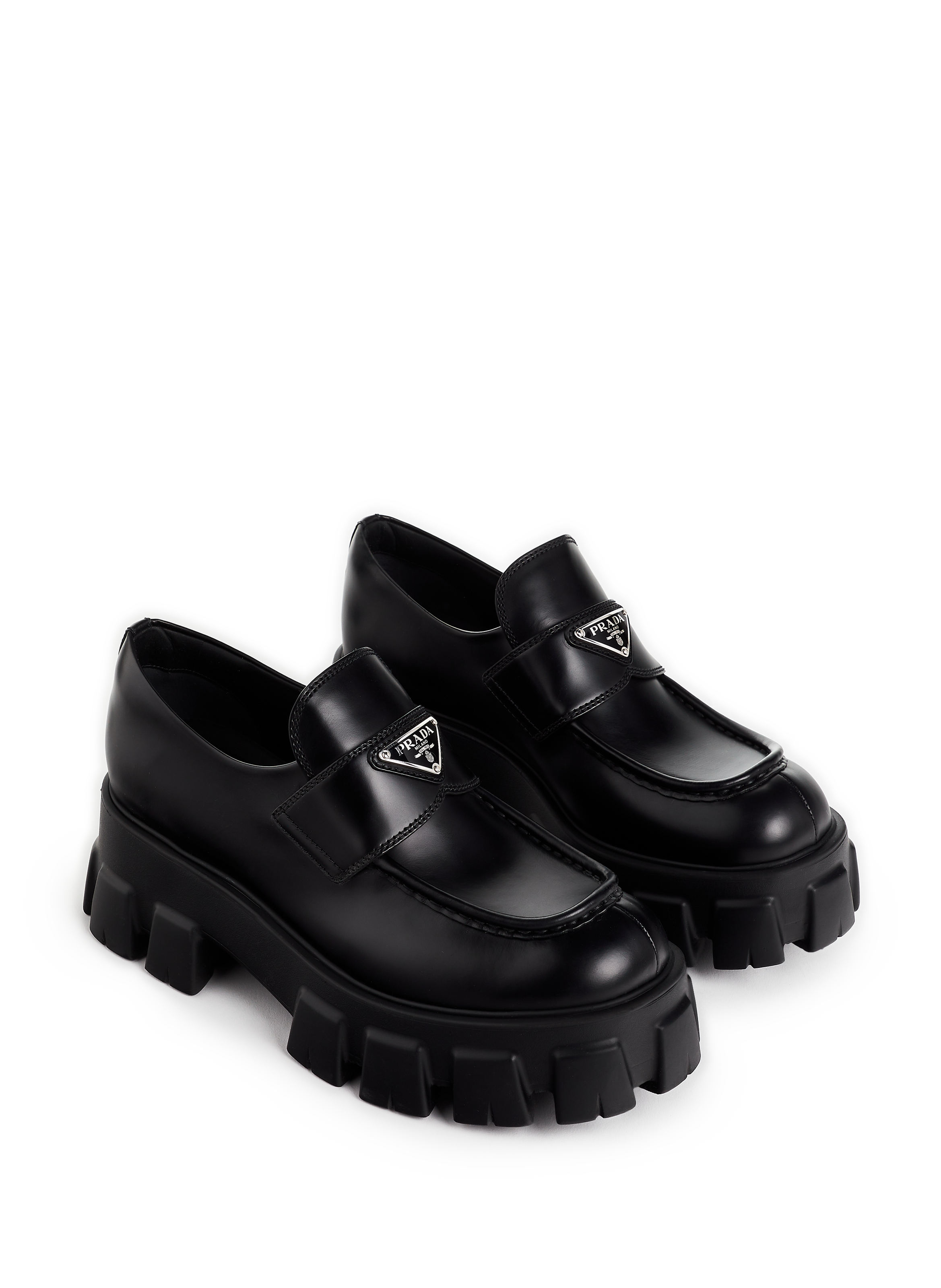 Leather wedge loafers PRADA Black
