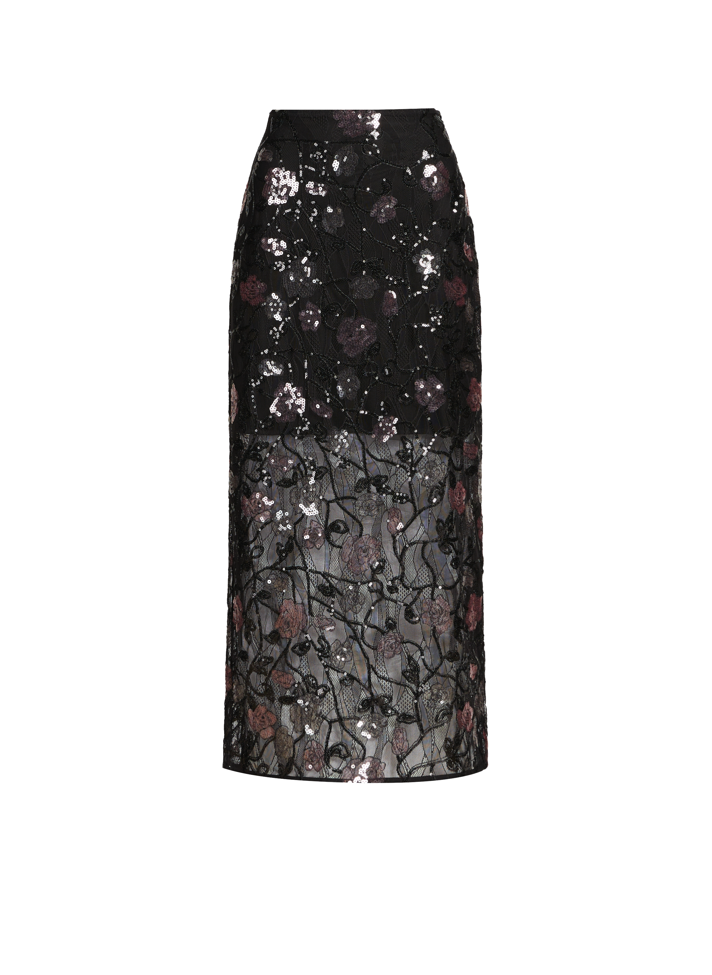 Jupe crayon à dentelle et pailettes ROTATE Noir