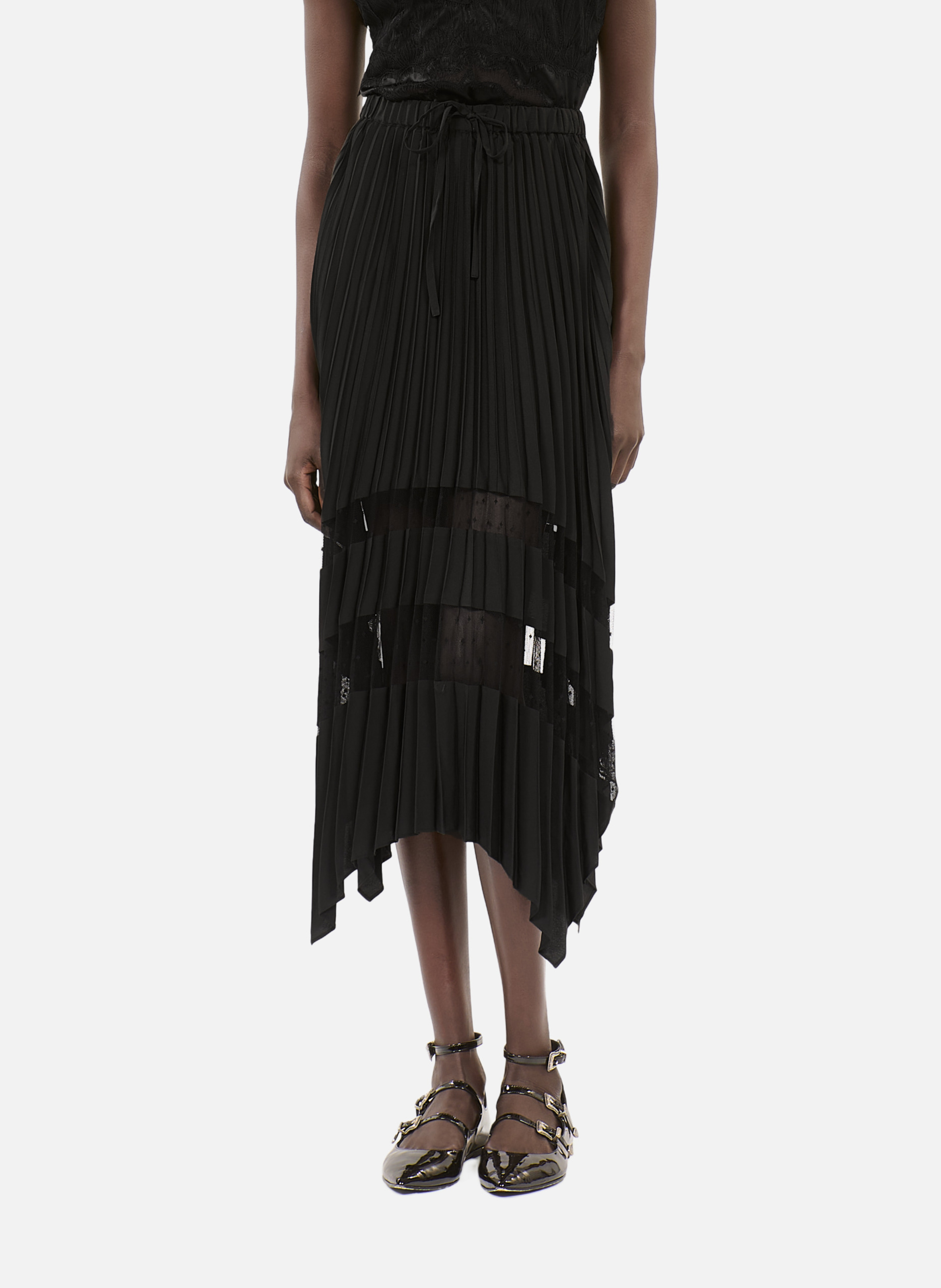 Jupe longue plissée asymétrique THE KOOPLES Noir