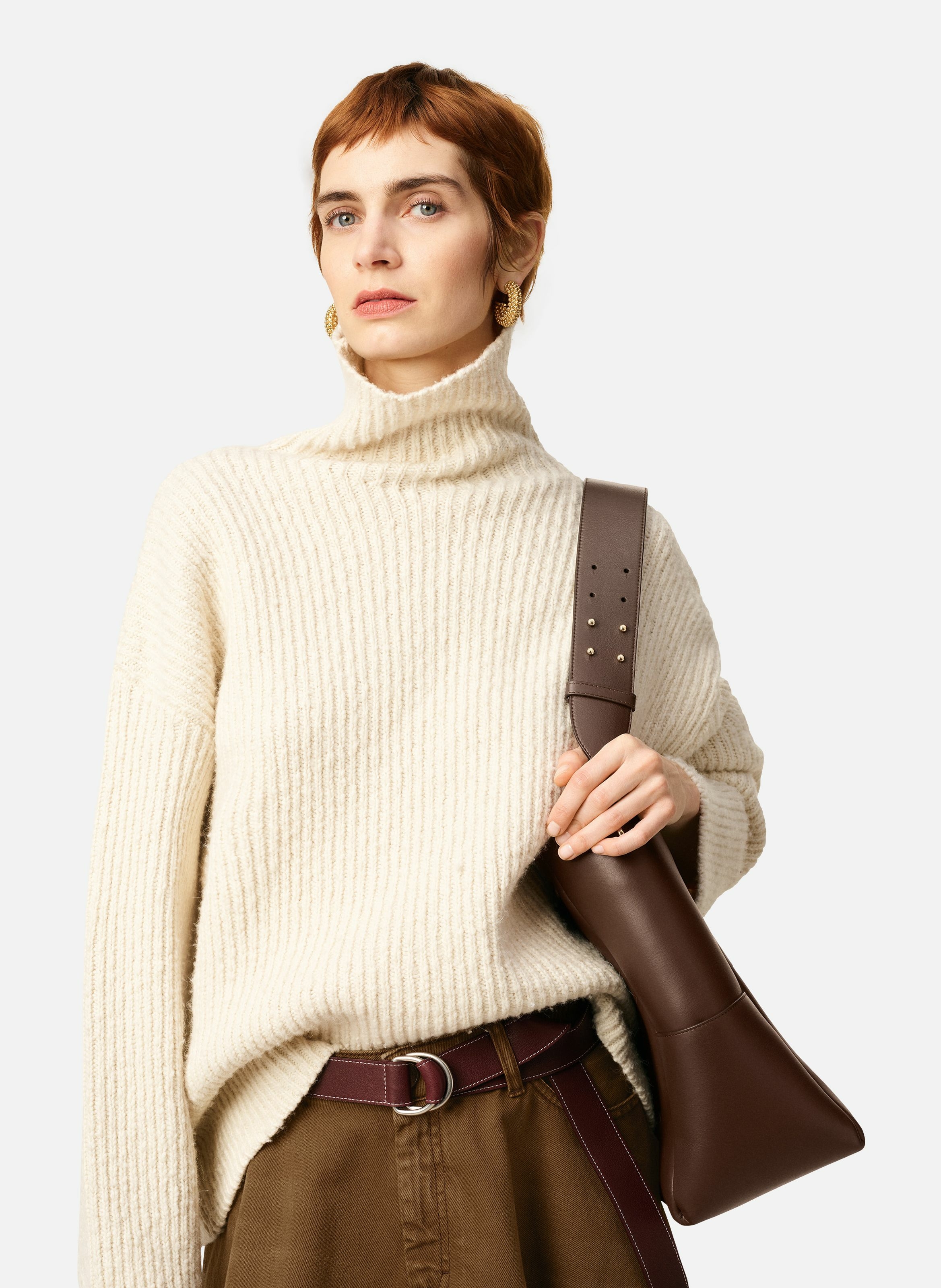 Sac seau carrousel en cuir lisse unisexe AMI PARIS Marron