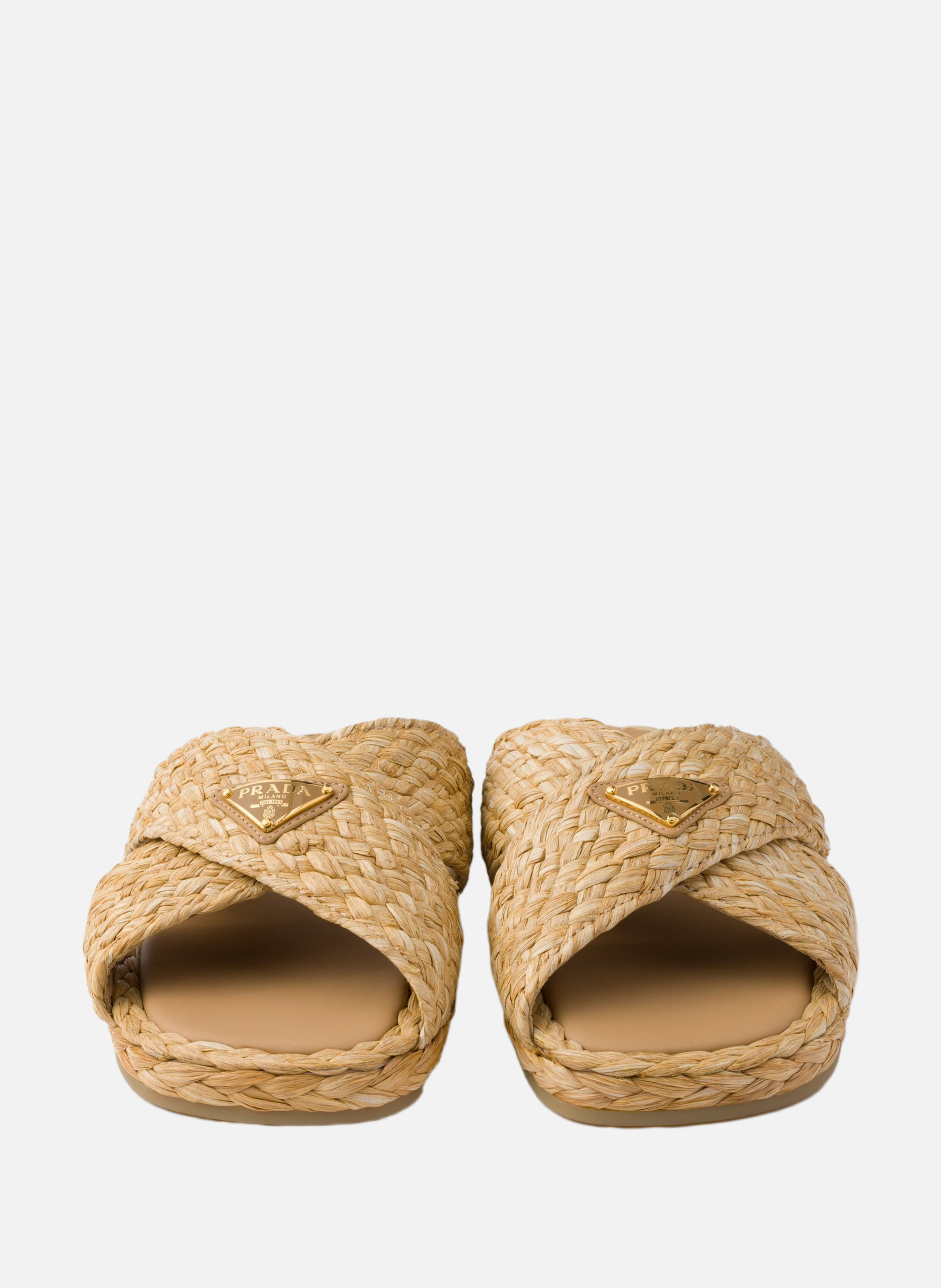 Mules croisées en raphia PRADA Beige