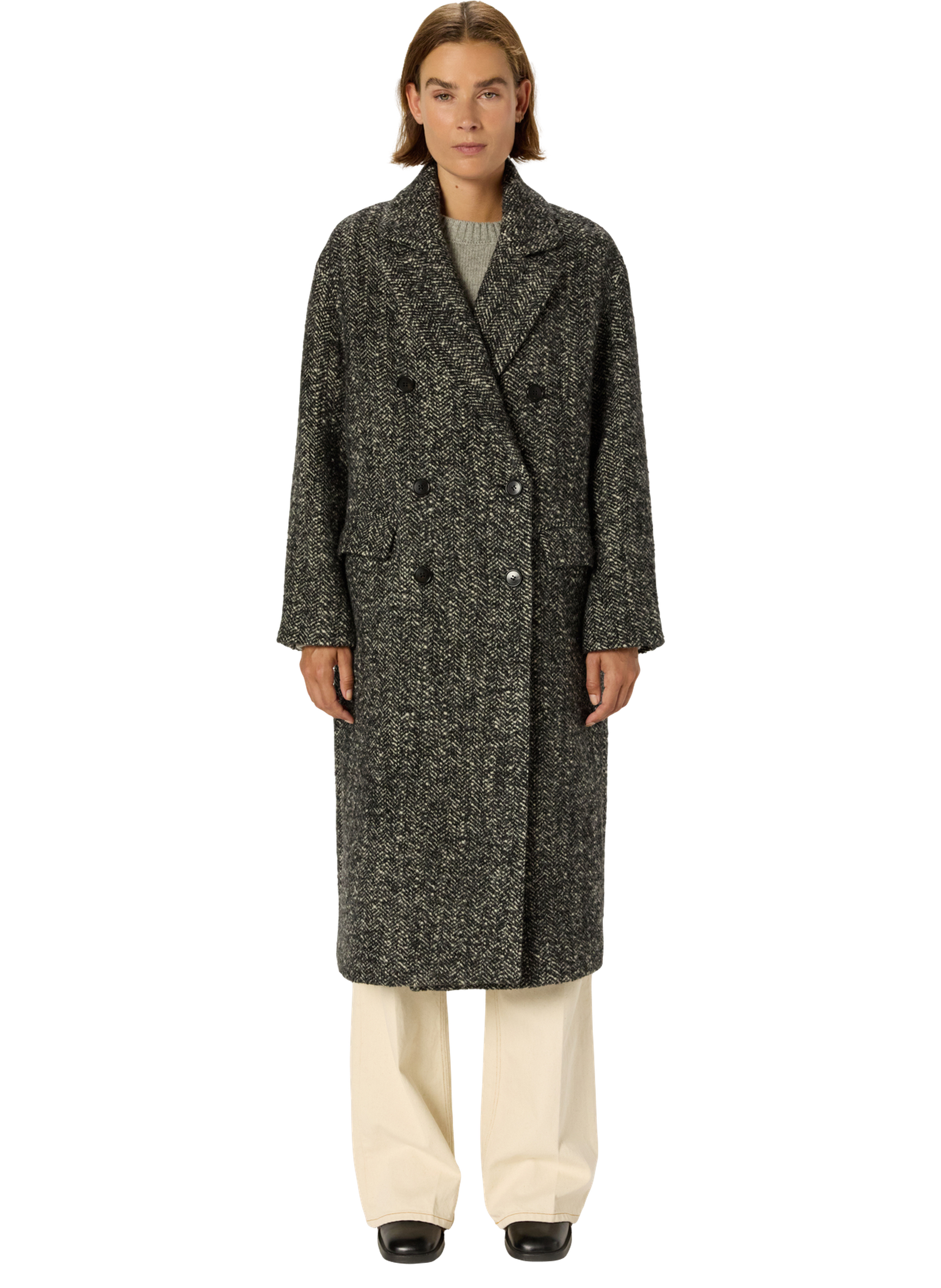 Manteau long croisé à chevrons - moly GERARD DAREL Noir