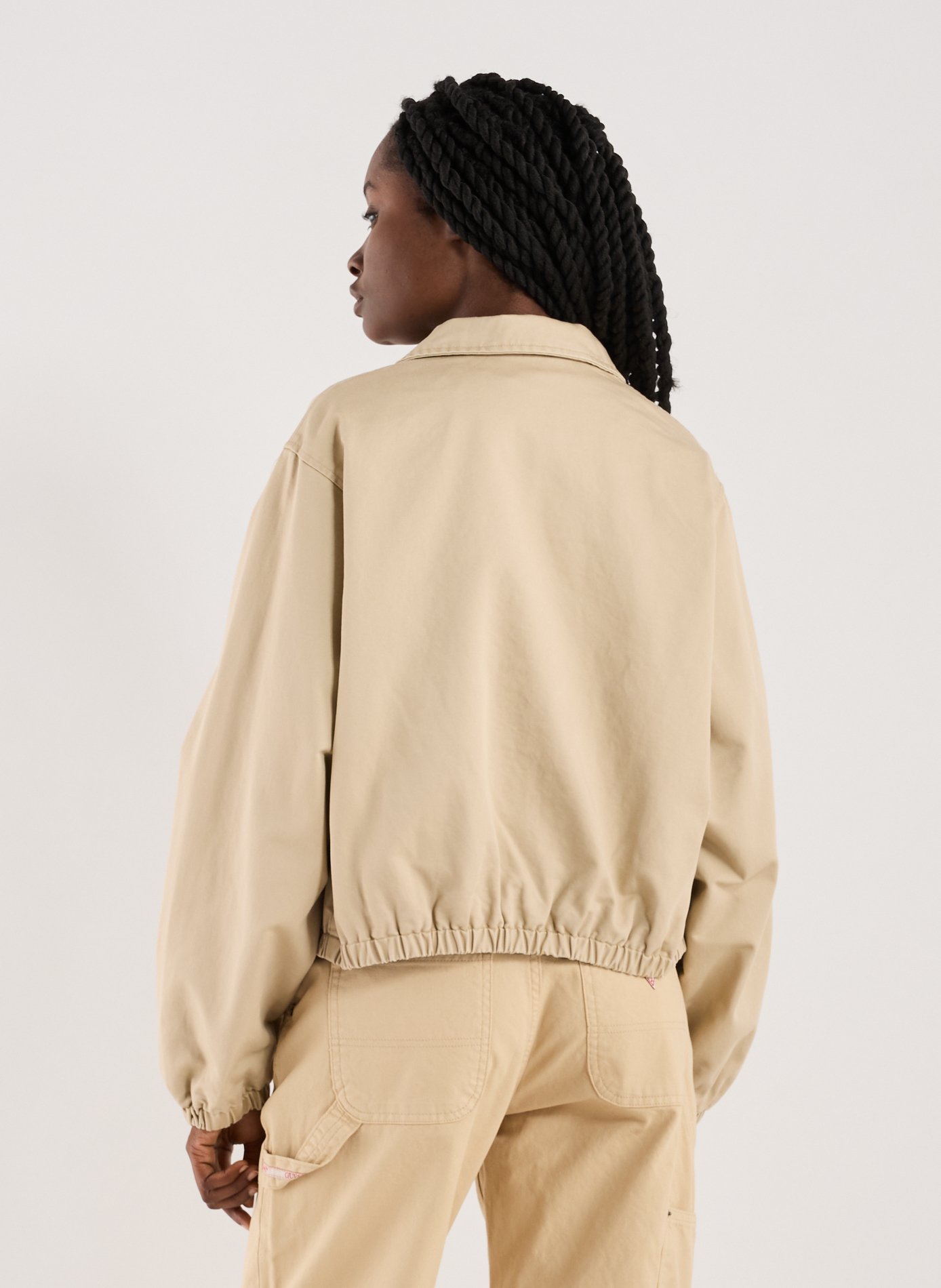 Embroidered cotton bomber jacket GUESS Beige