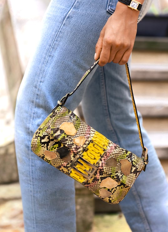 sac vintage croco jaune