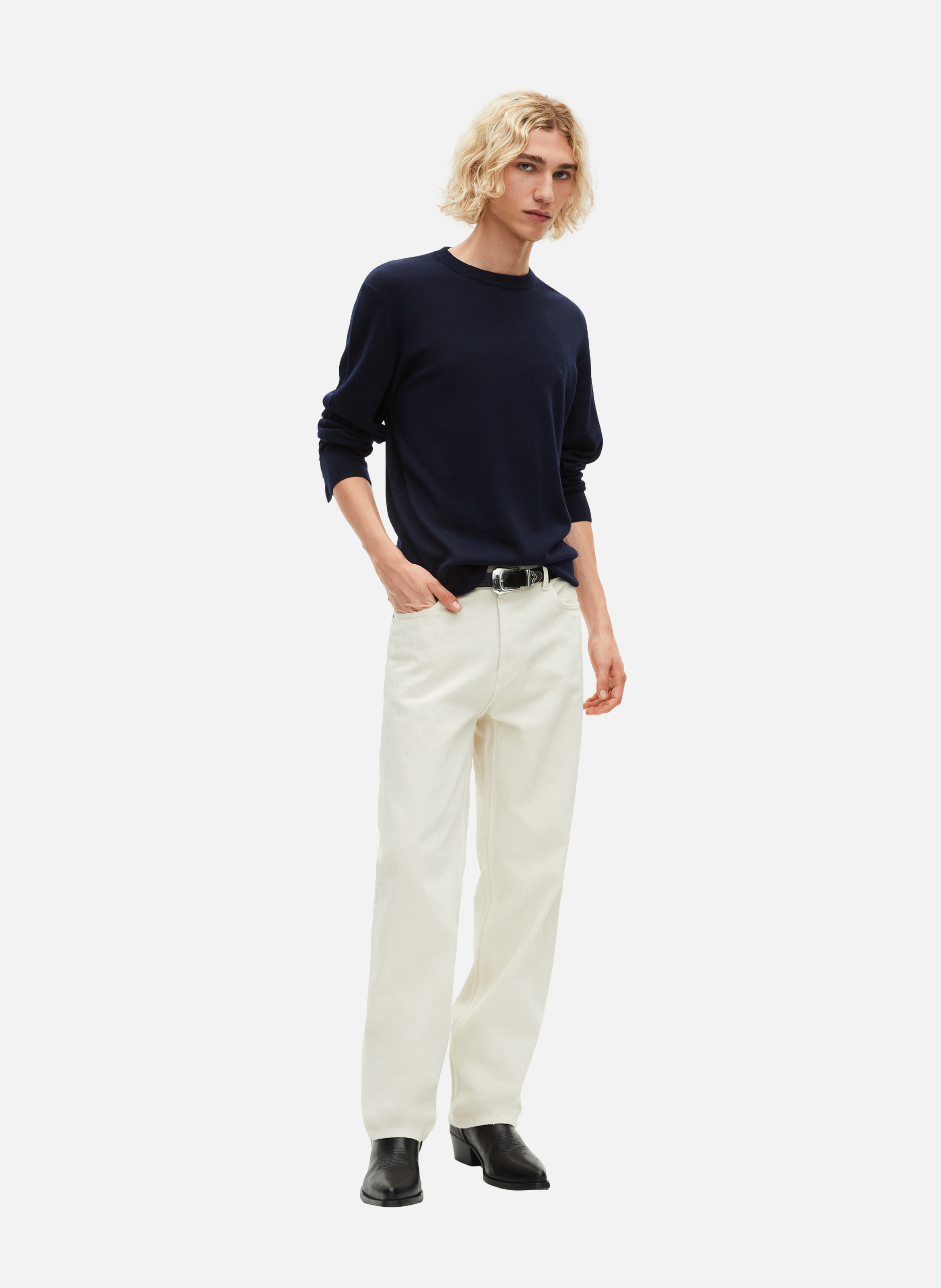 Pull col rond en laine mérinos THE KOOPLES Bleu