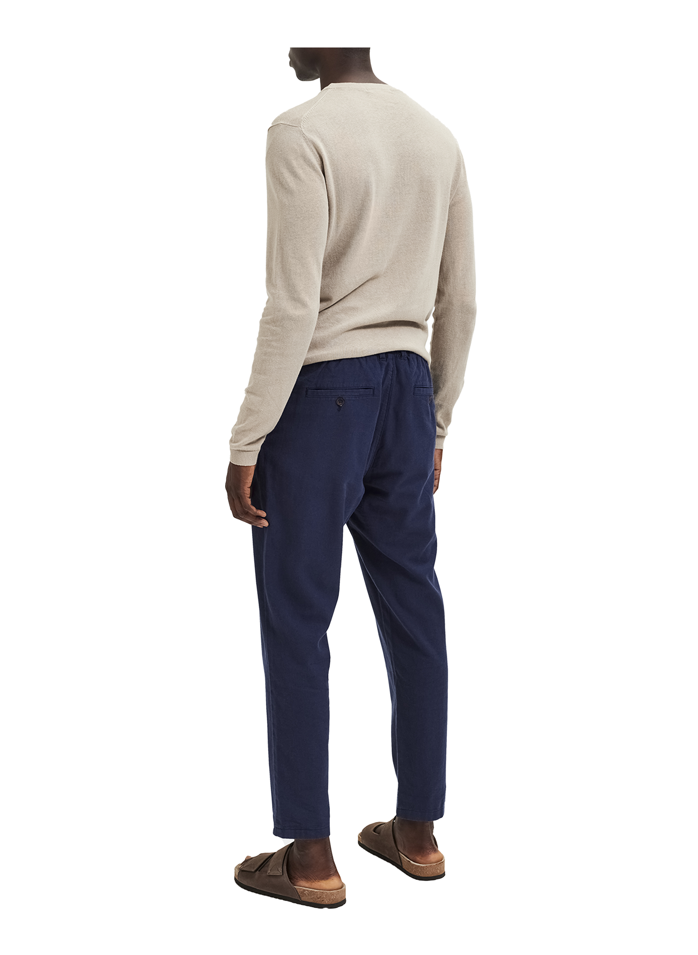 Pantalon fuselé en coton et lin mélangé SELECTED Bleu