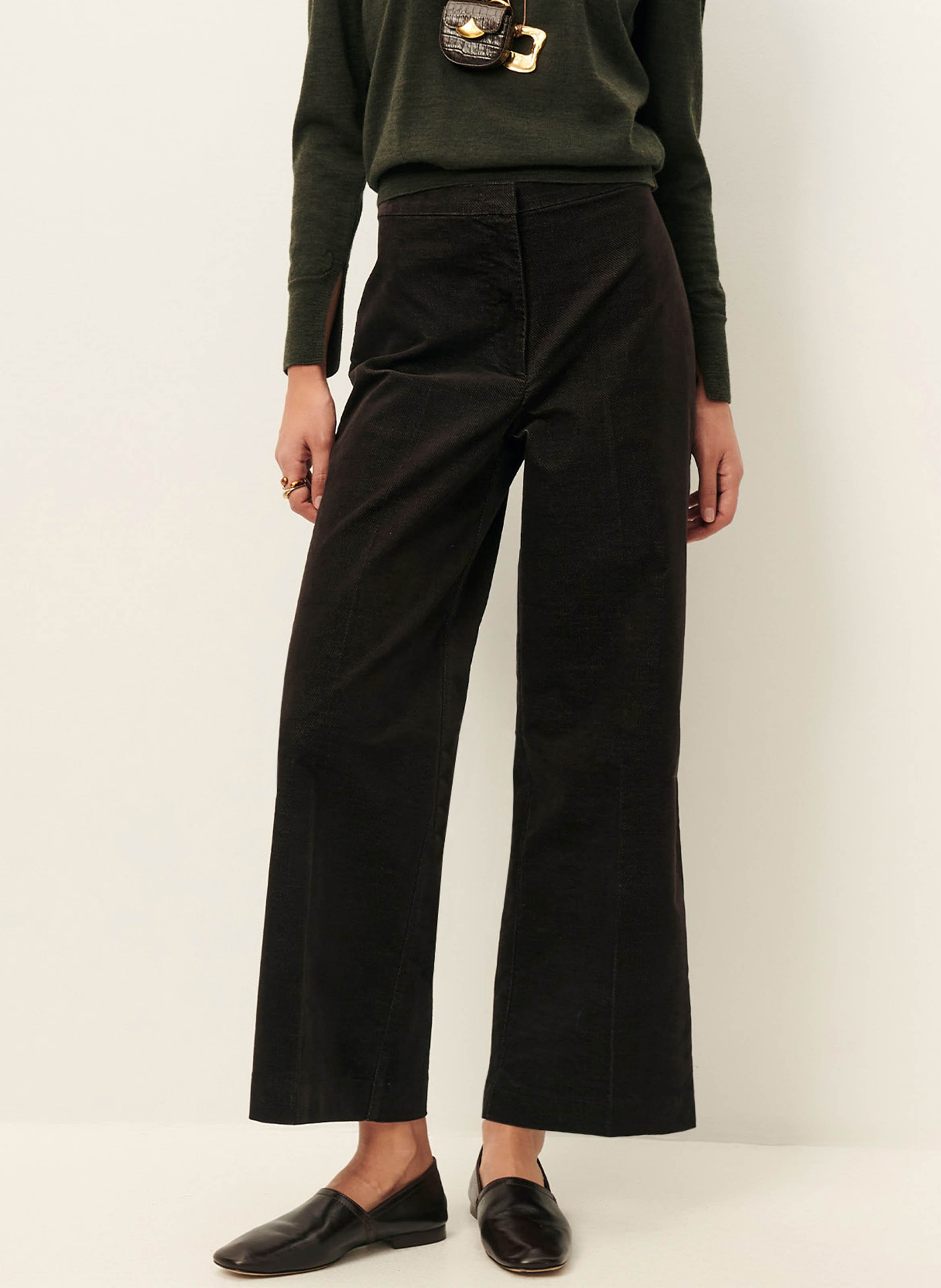 SESSUN Pantalon large en velours en coton mélangé alvelvet Marron