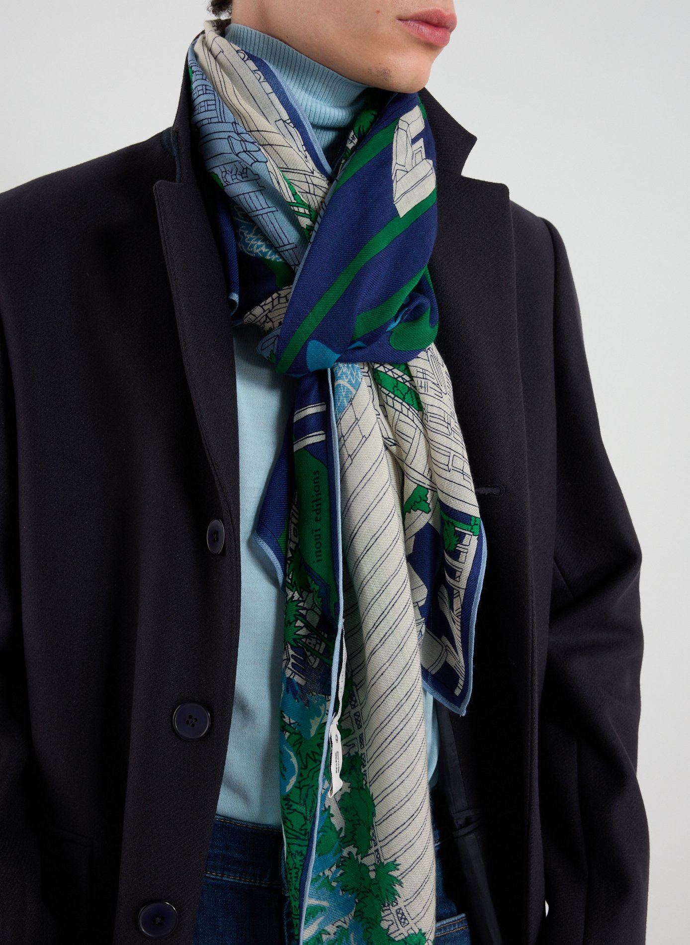 Foulard imprimé en laine INOUI EDITIONS Bleu