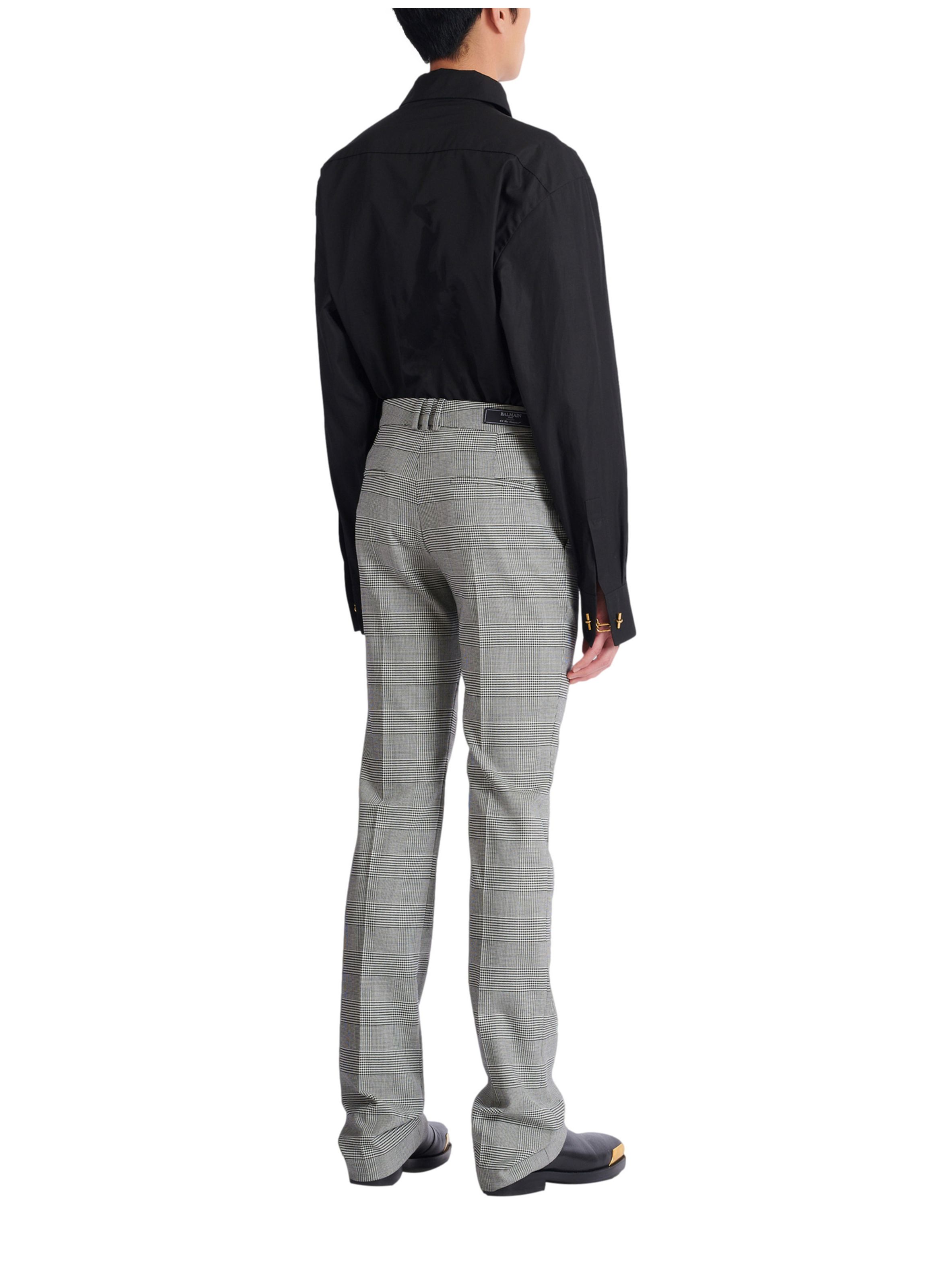 Pantalon à pinces en laine prince de galles BALMAIN Noir