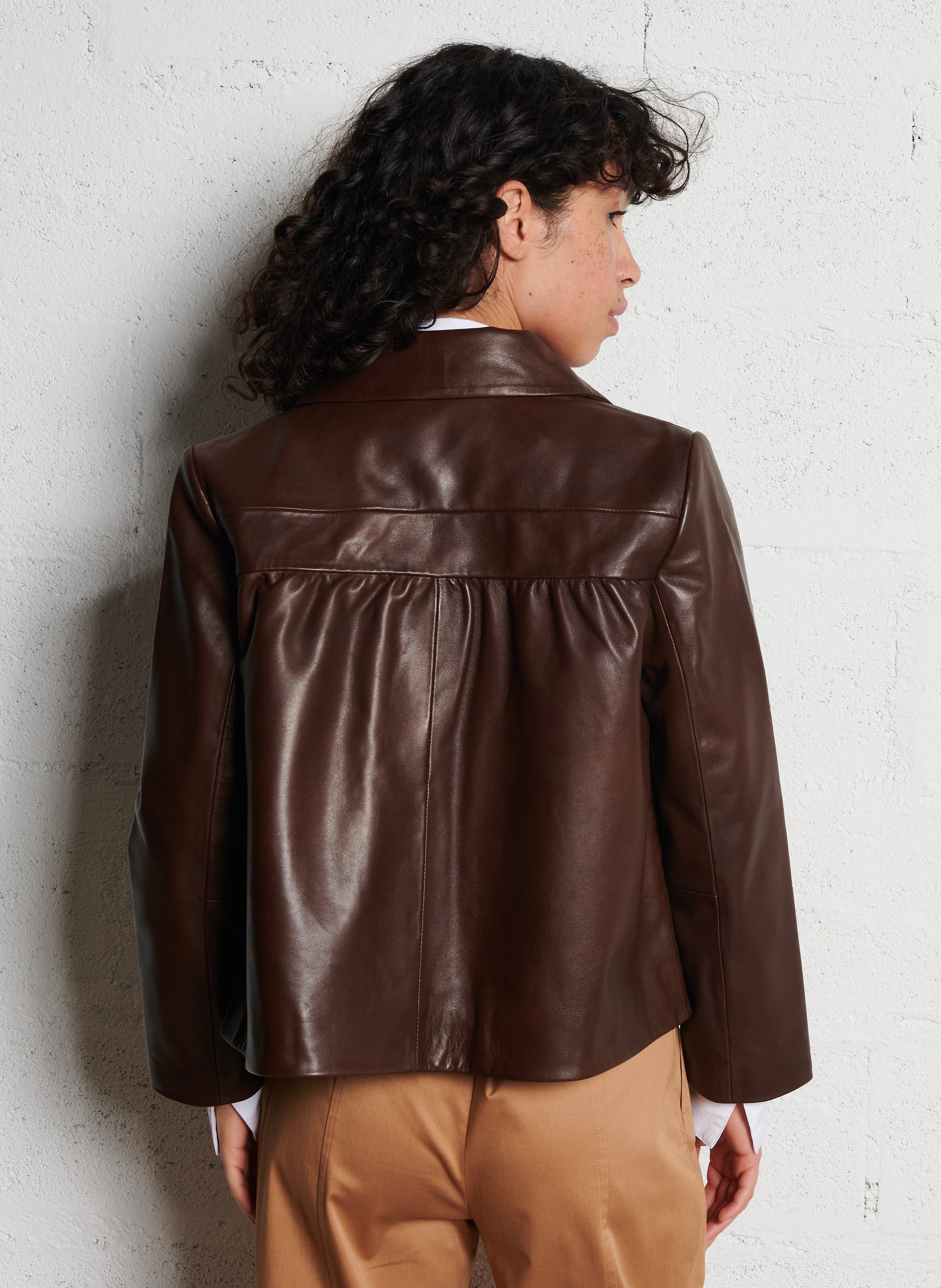 Veste col claudine en cuir milos BA&SH Marron