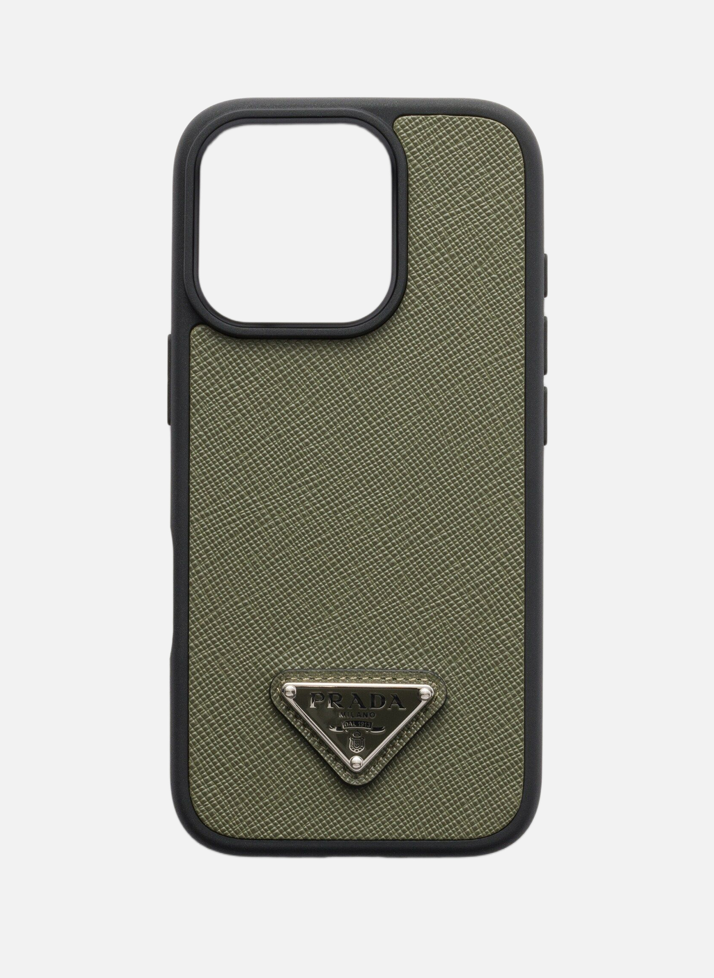 Coque pour iphone 16 pro en cuir saffiano PRADA Vert