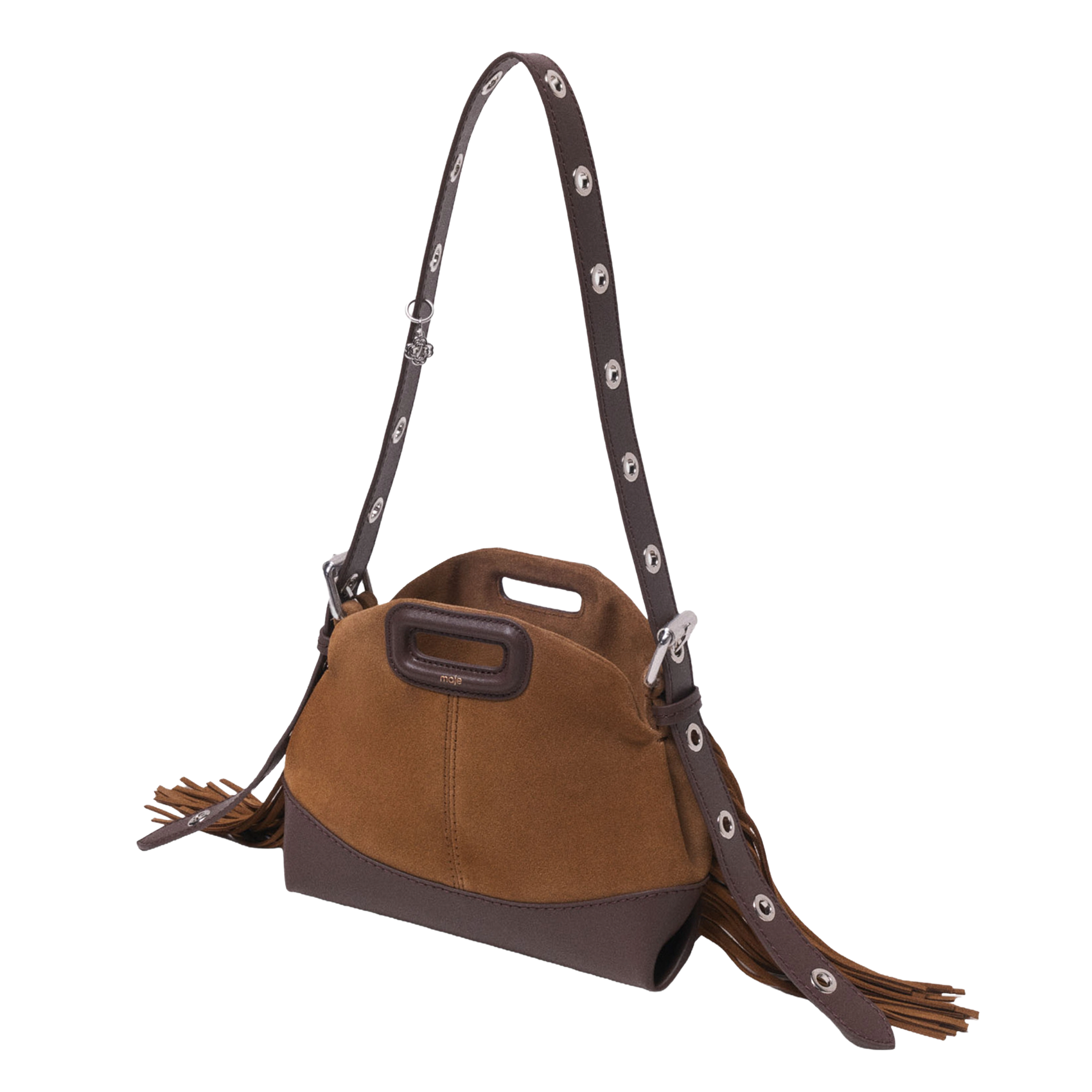 Sac bandoulière à franges bi matière miss m mini MAJE Marron