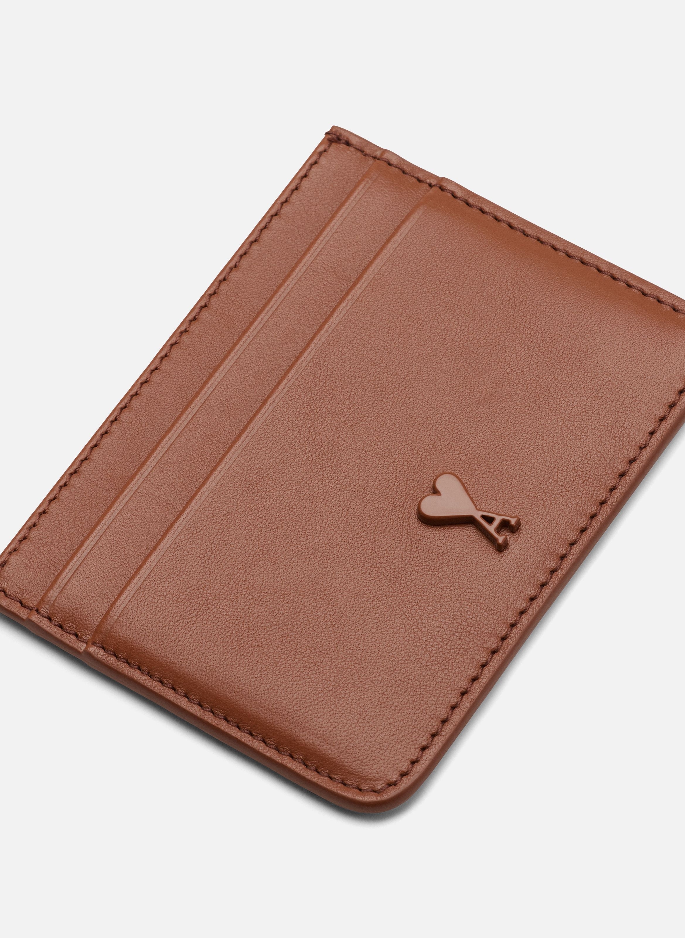 Porte Cartes Ami De Coeur En Cuir Lisse unisexe AMI PARIS Marron