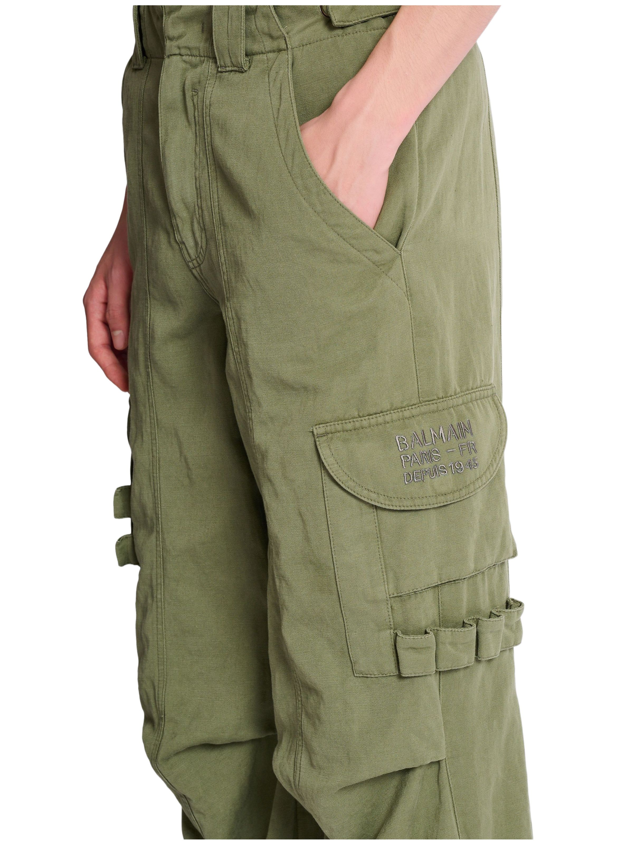 Pantalon cargo balmain stamp en coton et lin BALMAIN Vert