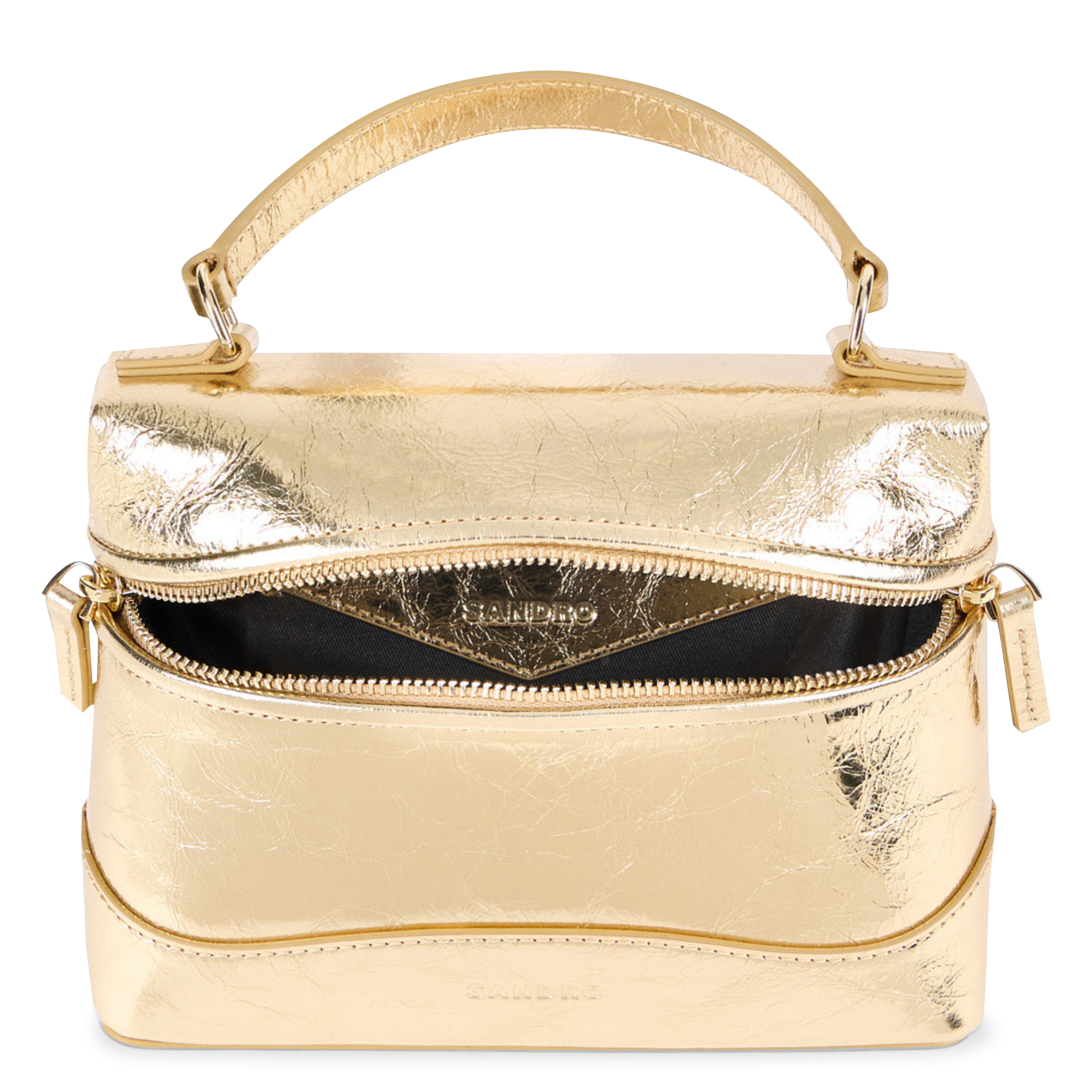 Sac bandoulière en cuir brillant SANDRO Doré