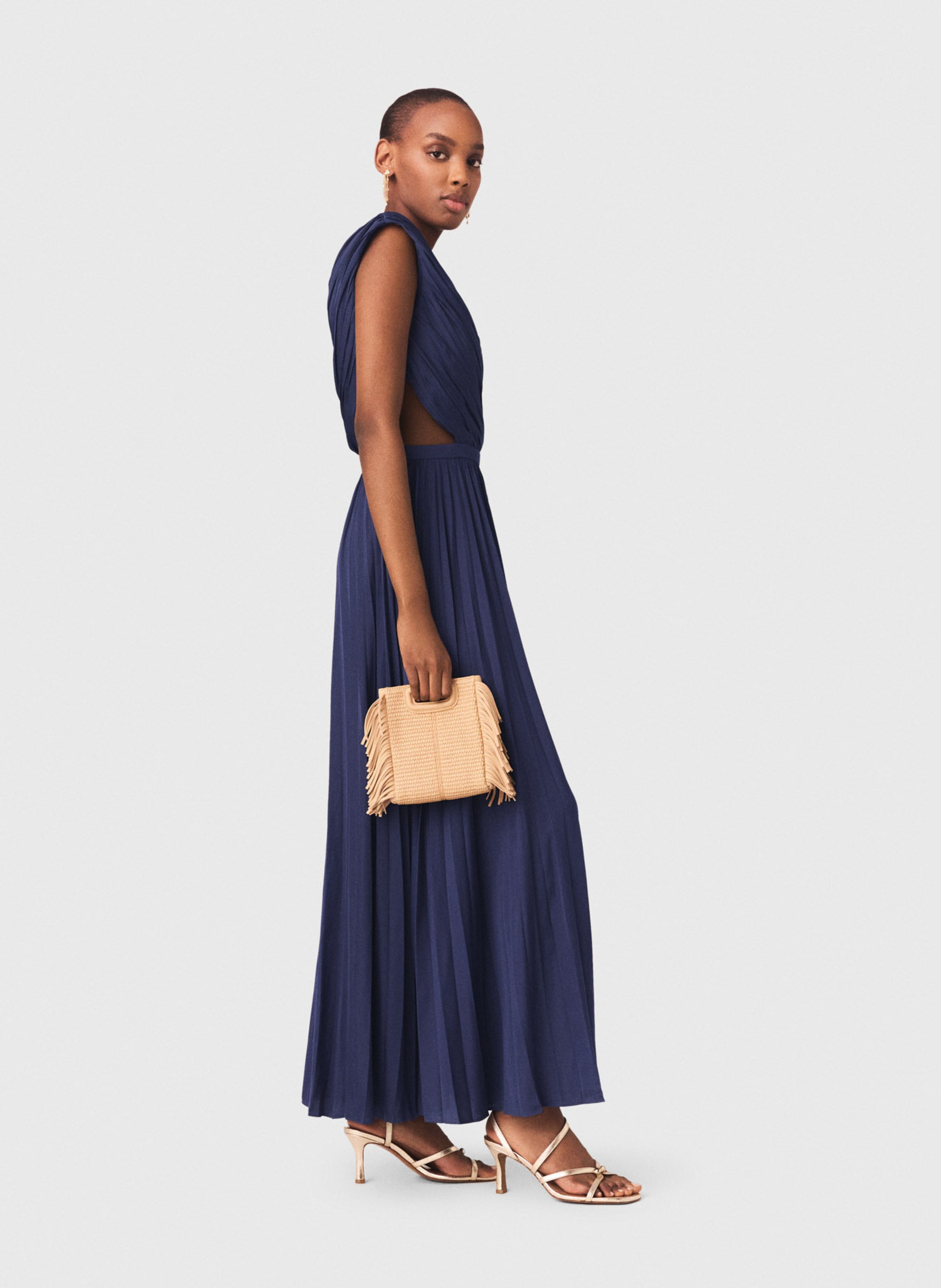 Robe longue asymétrique évasée MAJE Bleu