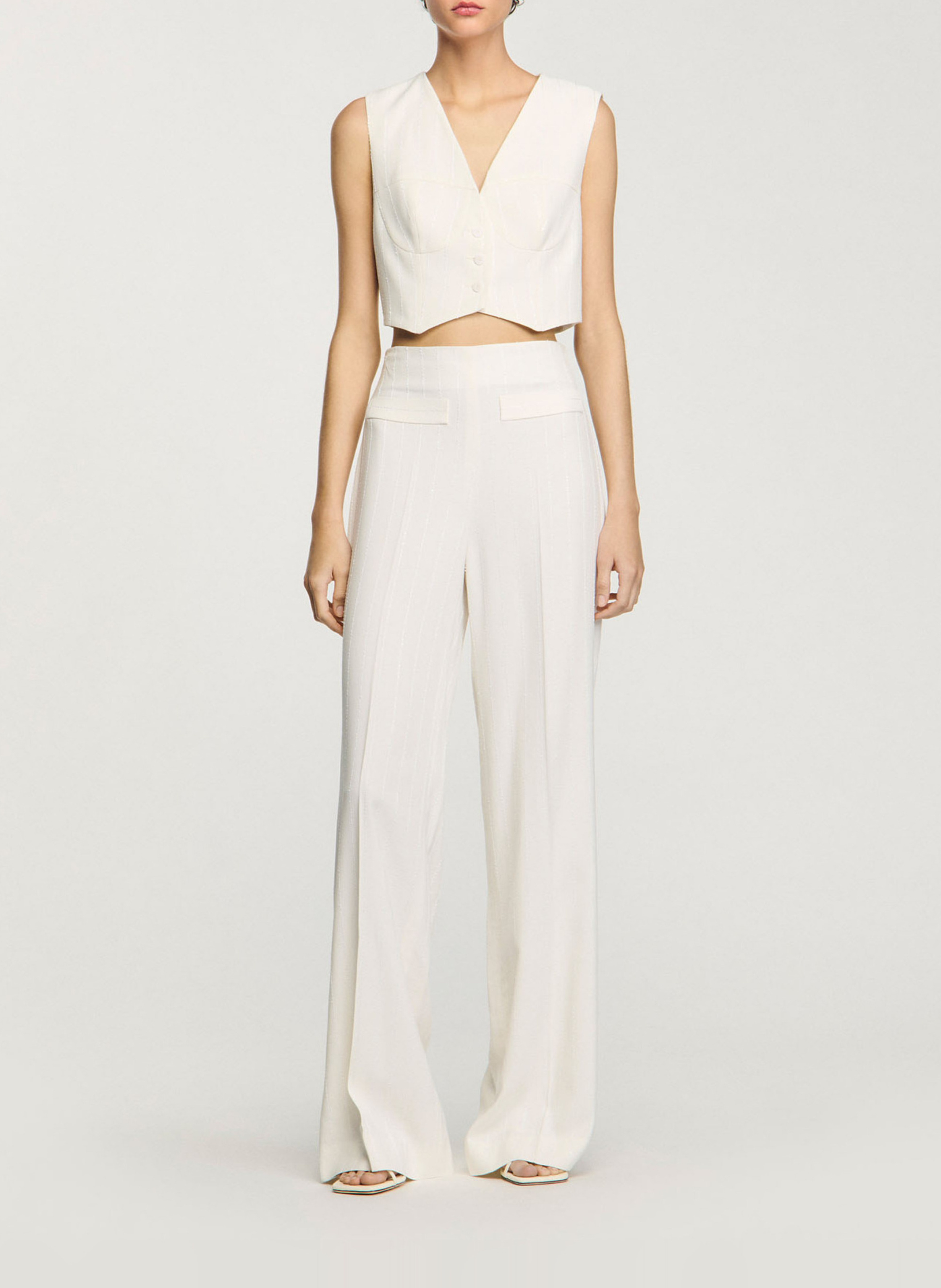 Veston de costume rayé à sequins SANDRO Beige