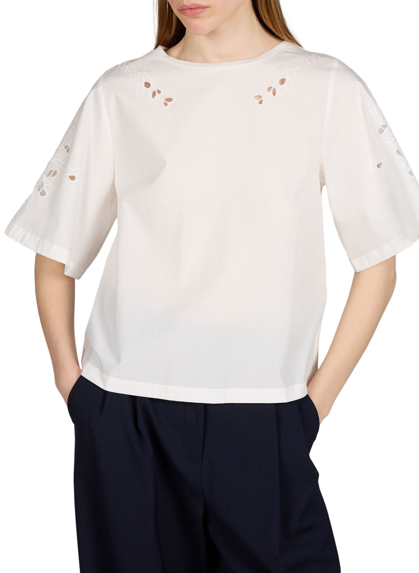 Top copped brodé en coton MAX MARA WEEK END Blanc