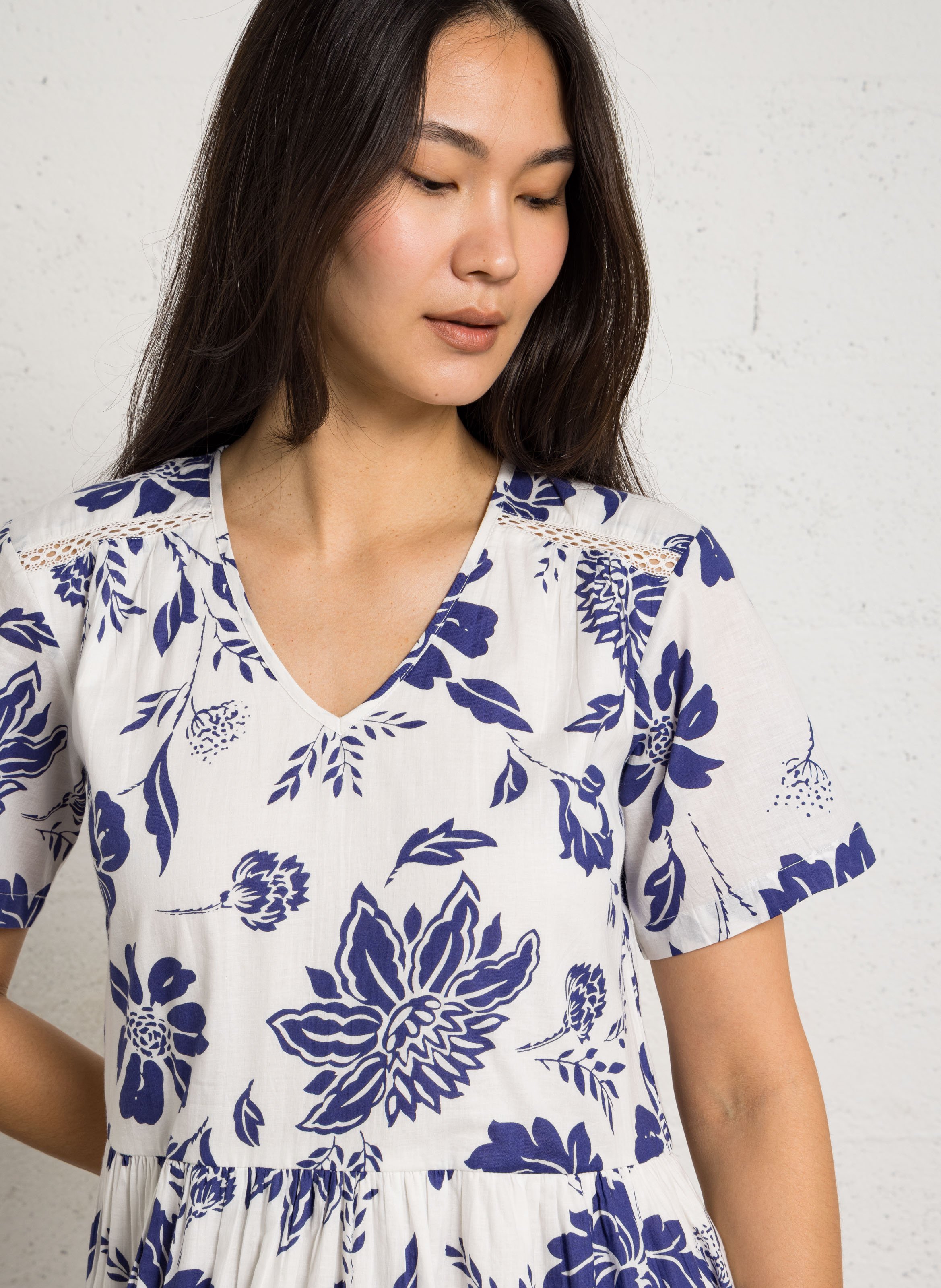 Robe midi ample col v imprimée terre et mer by armor lux ARMOR-LUX Bleu