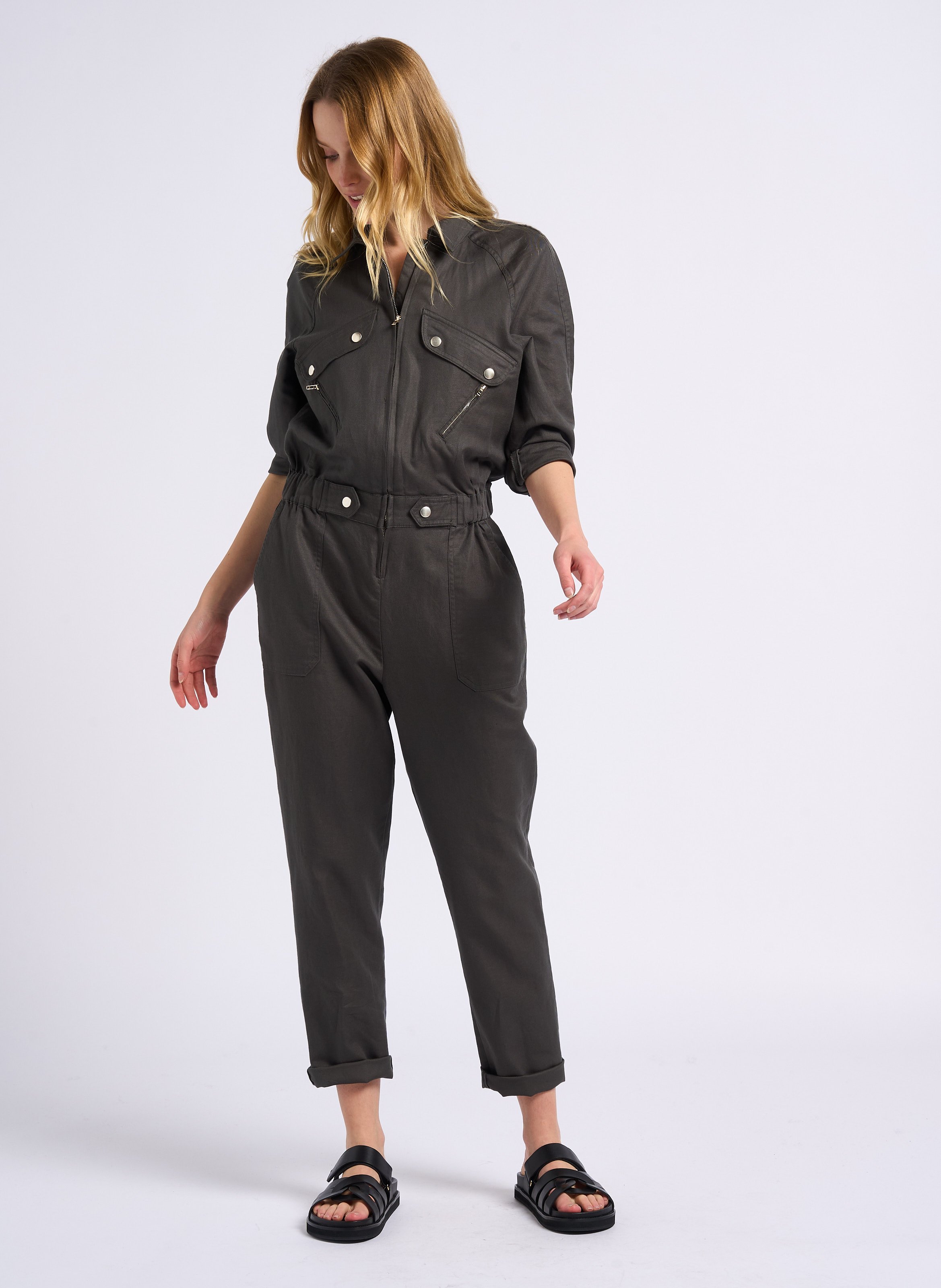 Sandales plates en cuir atlas BOBBIES Noir