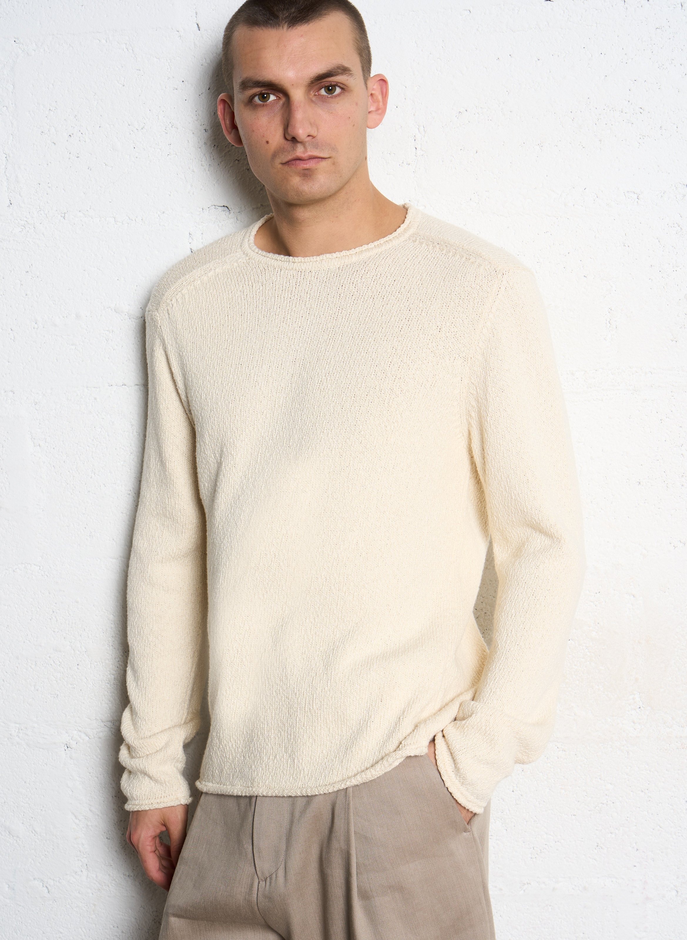 Pull ample col rond en coton IKKS Blanc