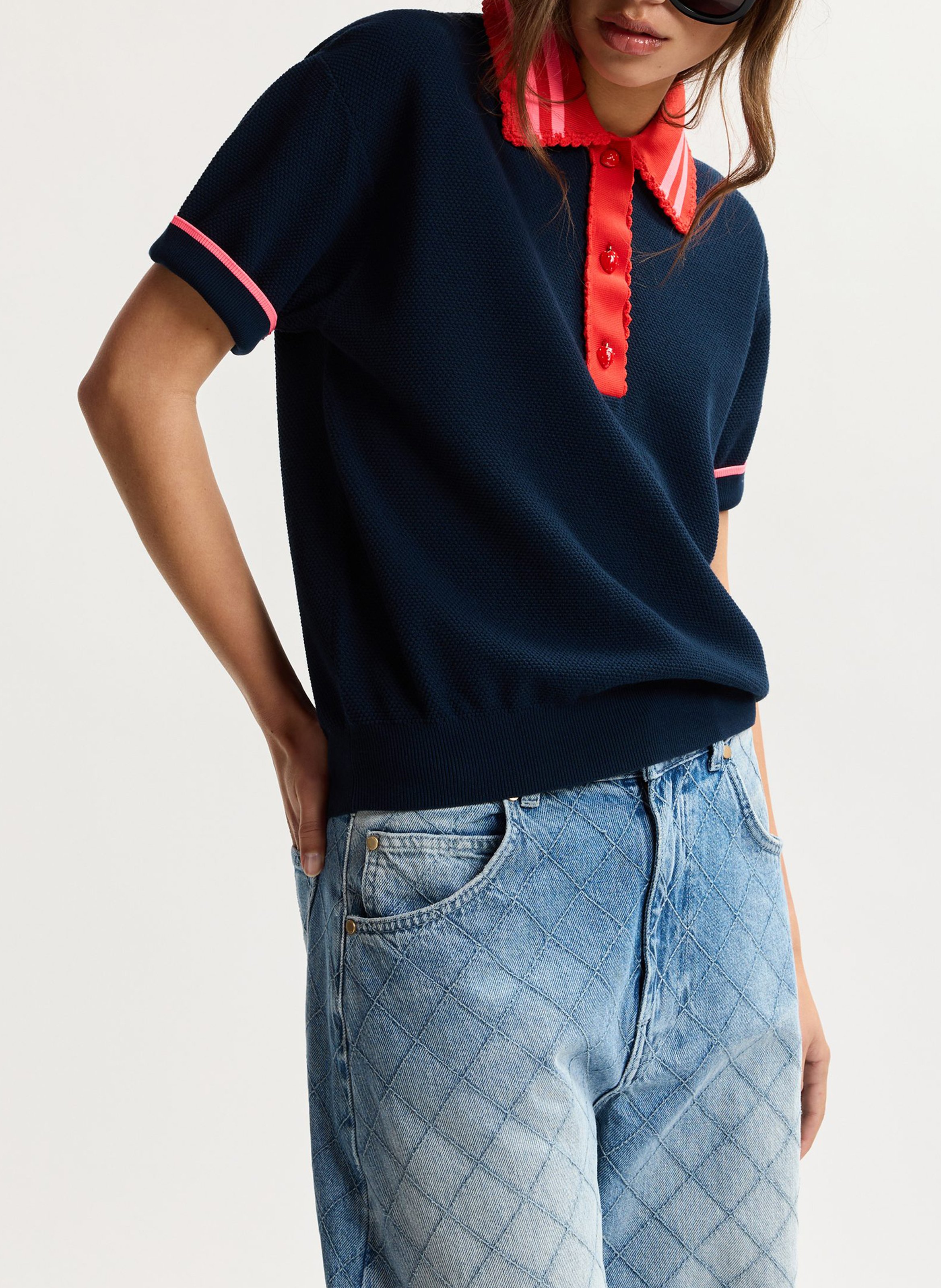 Polo droit en maille kontrast ESSENTIEL ANTWERP Bleu