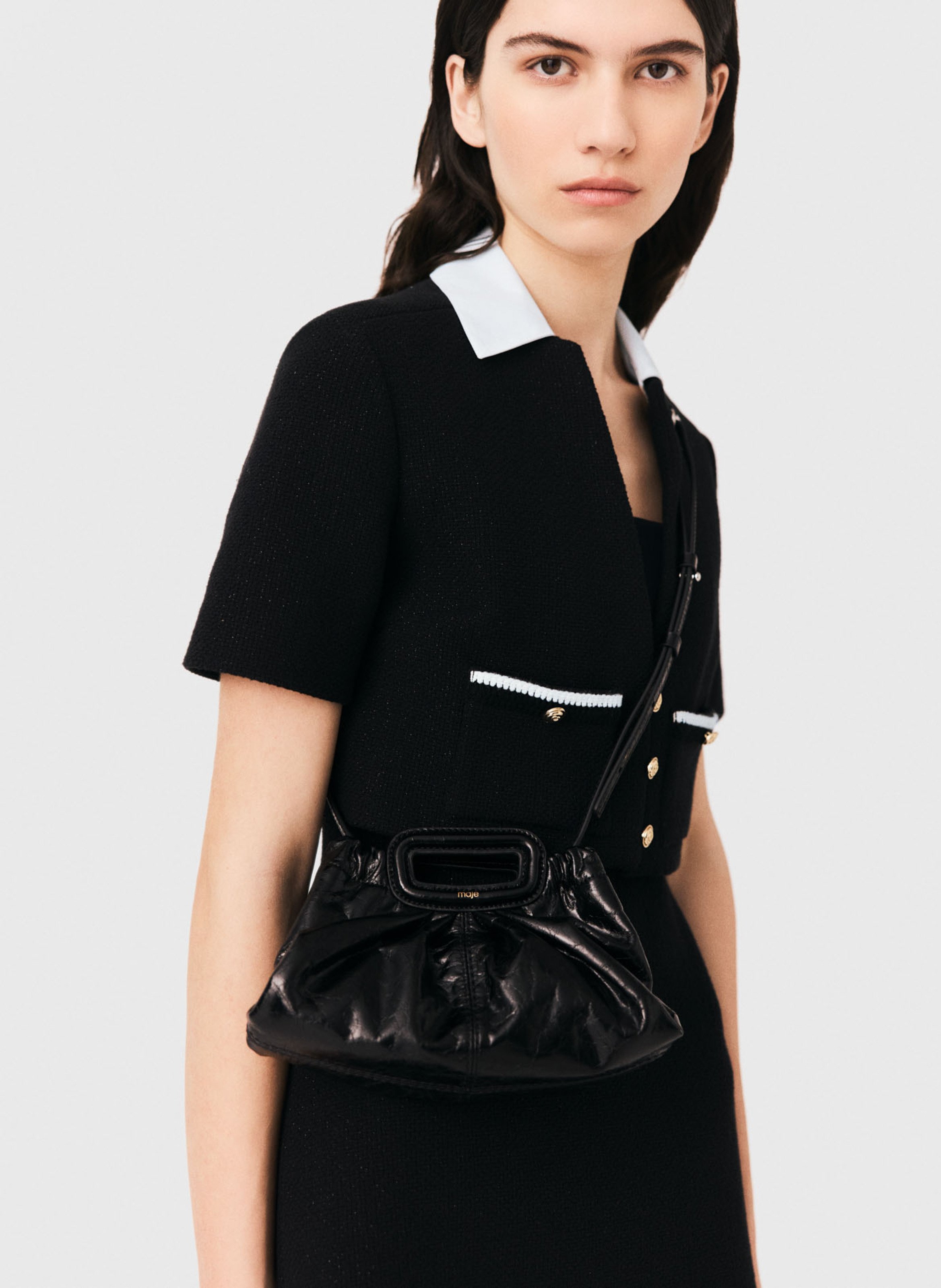Pochette en cuir craquelé | Noir MAJE Femme