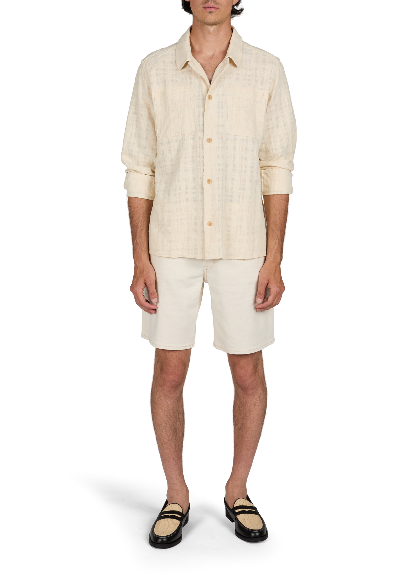 Straight shirt in cotton jacquard check pattern LES DEUX Beige