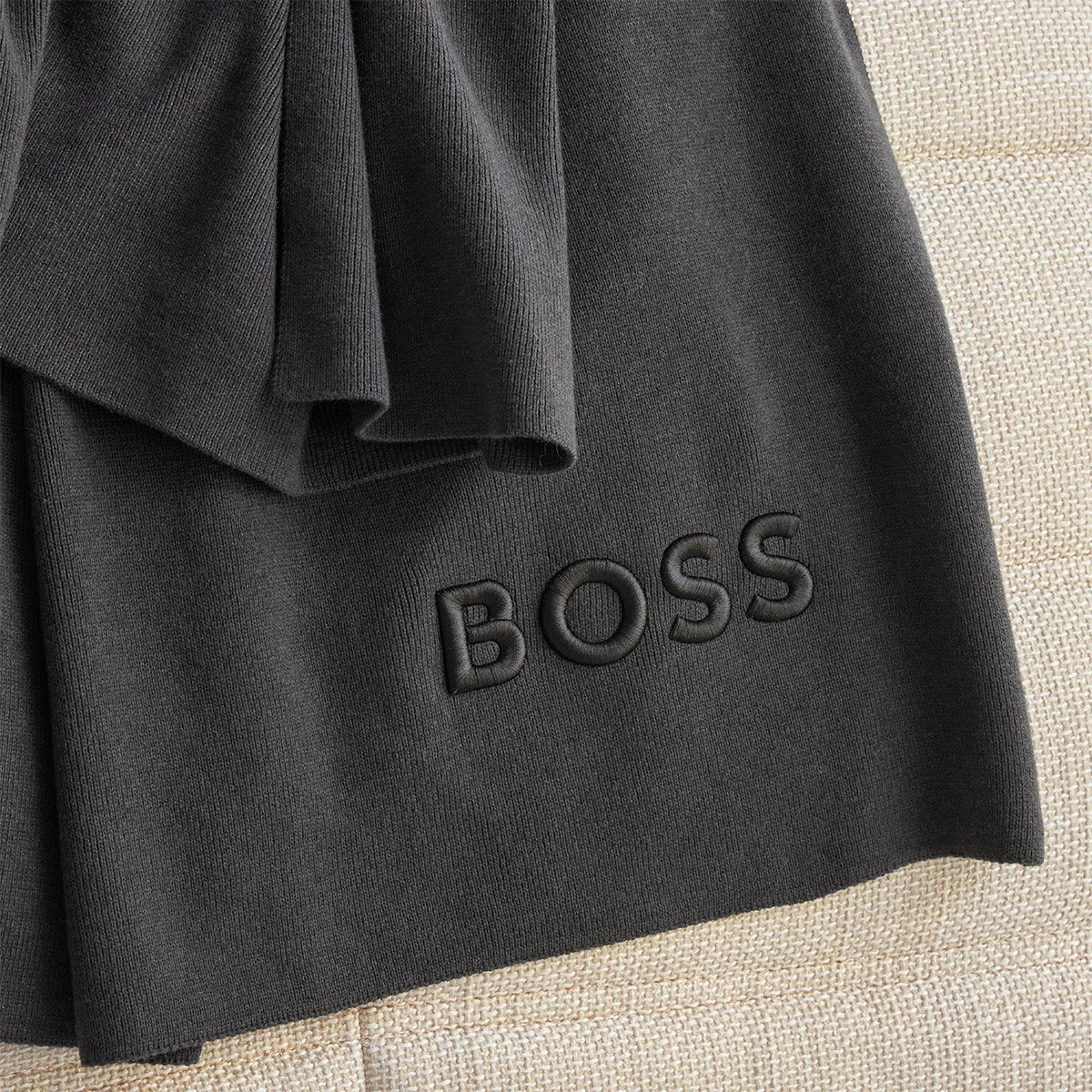 Plaid en coton acrylique, bold logo BOSS HOME Noir