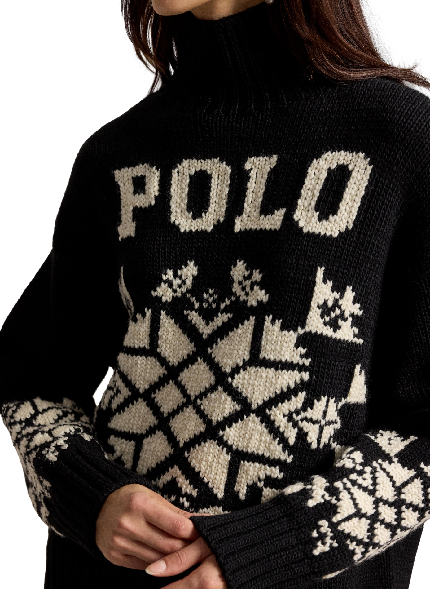 Pull col montant imprimé en laine POLO RALPH LAUREN Black