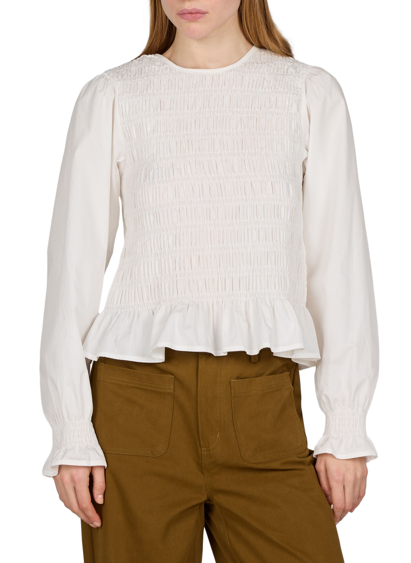 Fitted cotton smocked top GARANCE White
