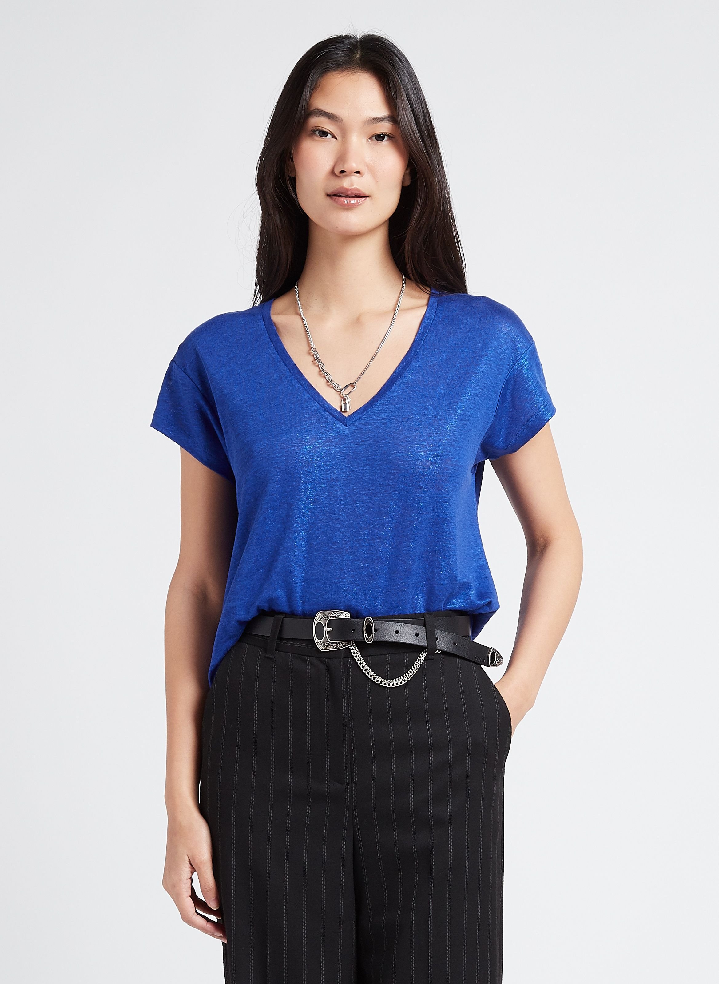 T-shirt col v en lin