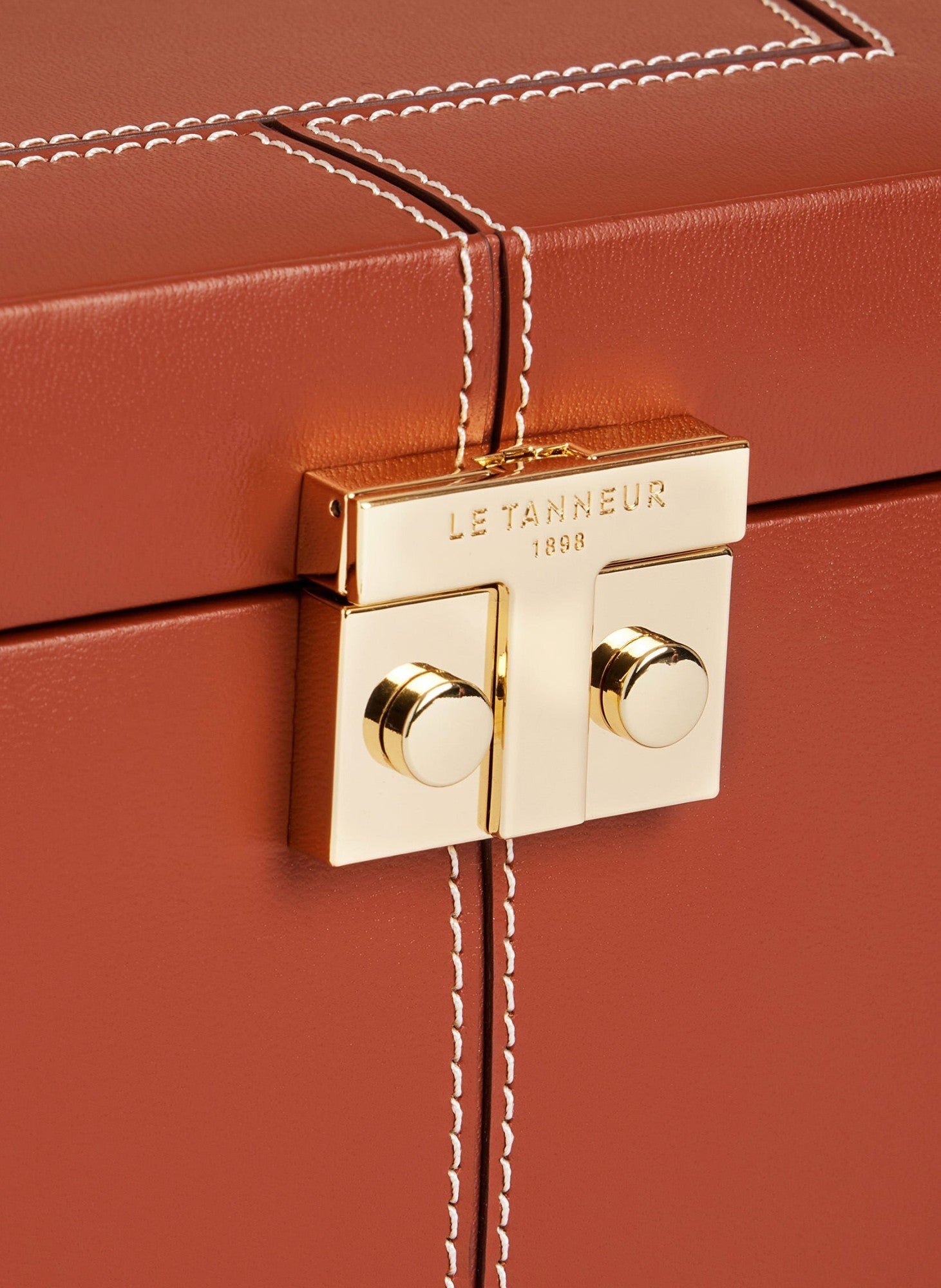 Grande boite à bijoux fermoir t en cuir Marron