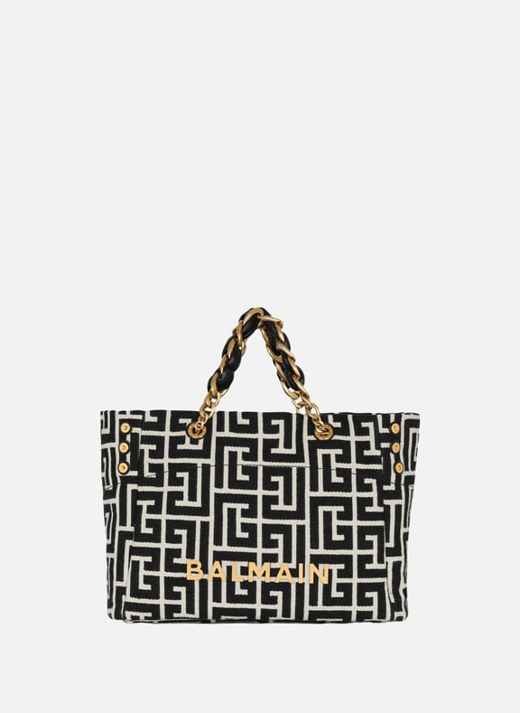 Sac cabas 1945 soft en toile jacquard à monogramme pb Noir by BALMAIN BALMAIN Sac cabas 1945 soft en toile jacquard à monogramme pb Noir