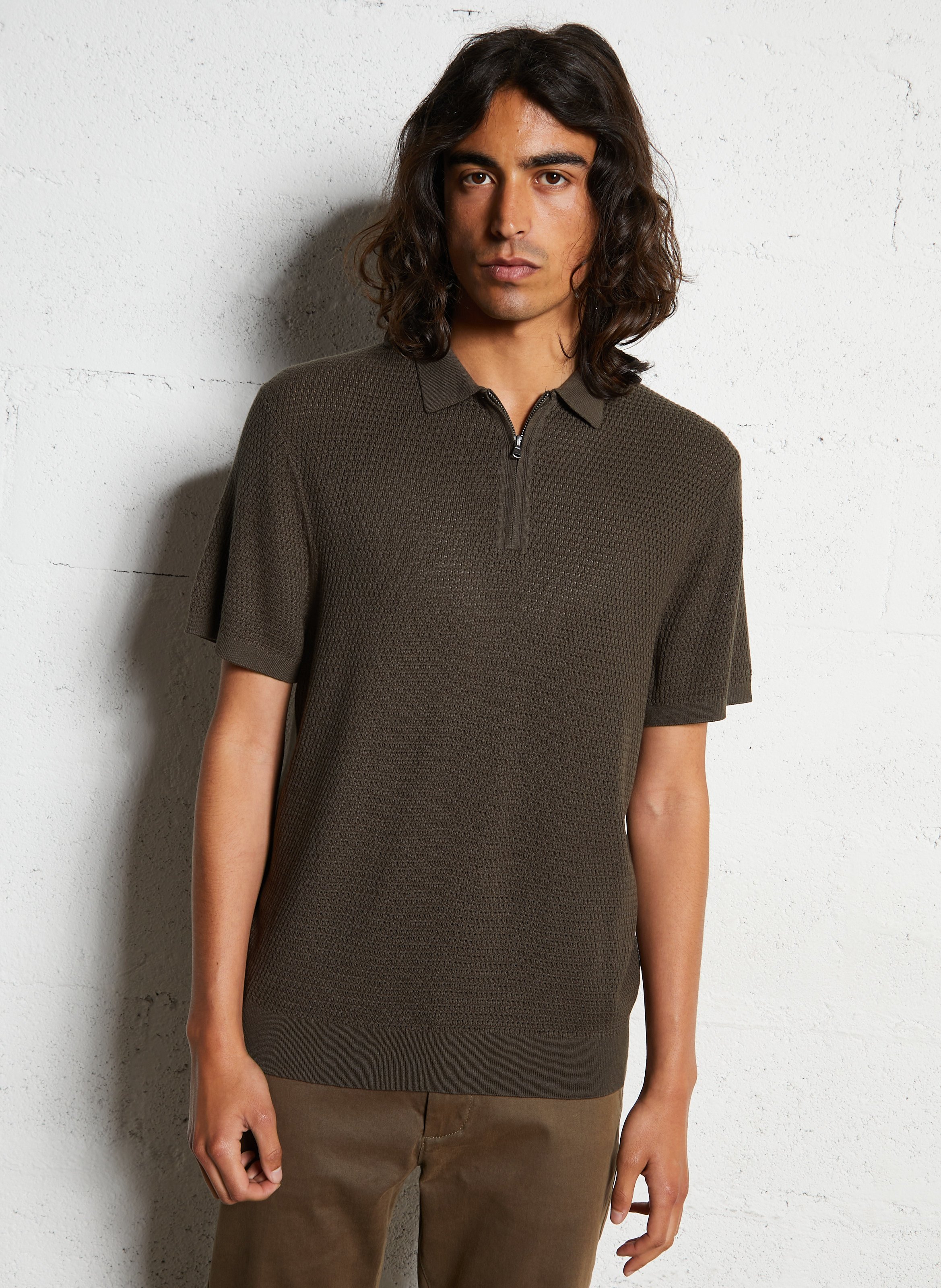 Polo droit en coton mélangé IKKS Kaki