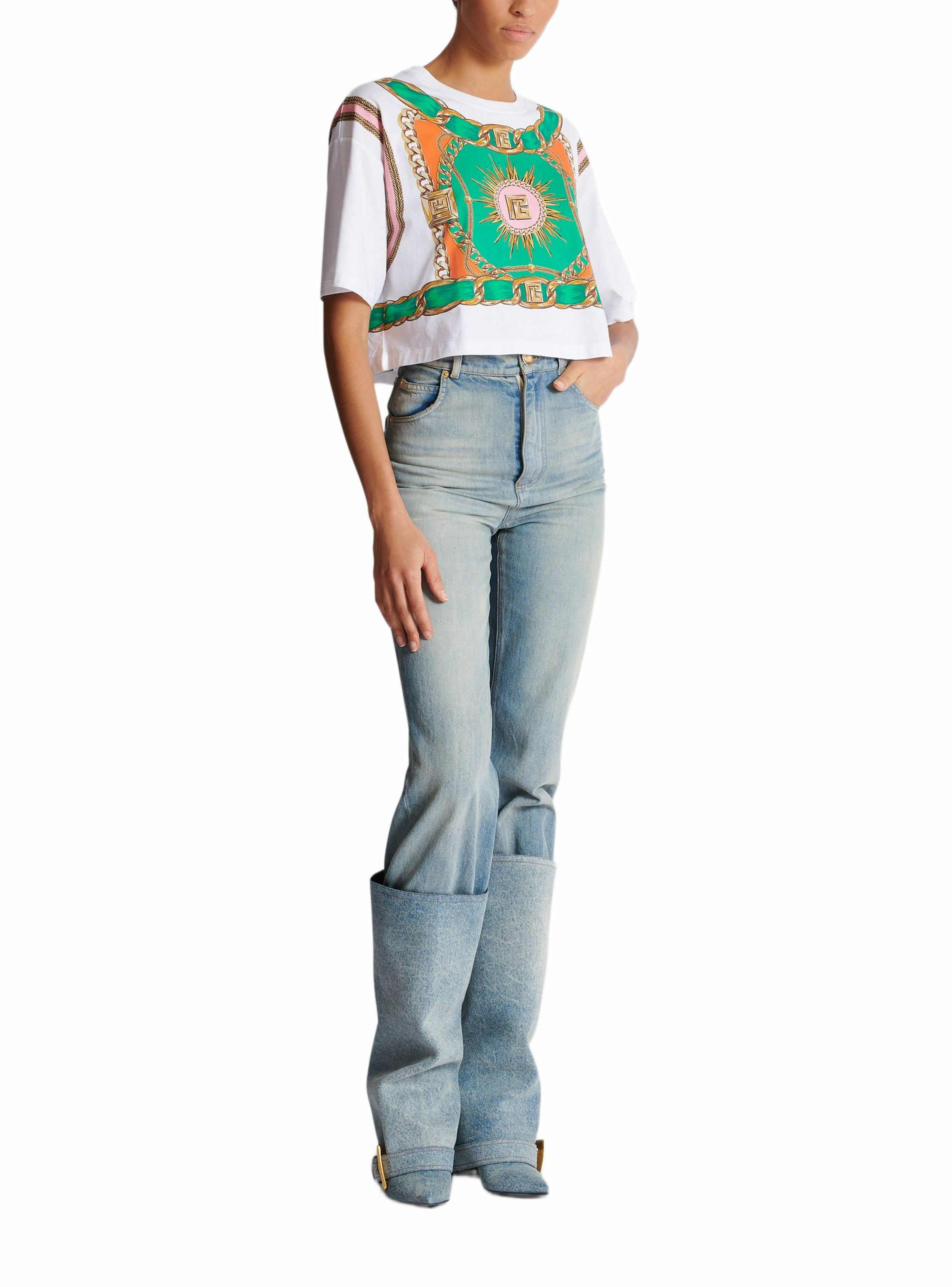 T-shirt court imprimé balmain foulard BALMAIN Multicolore