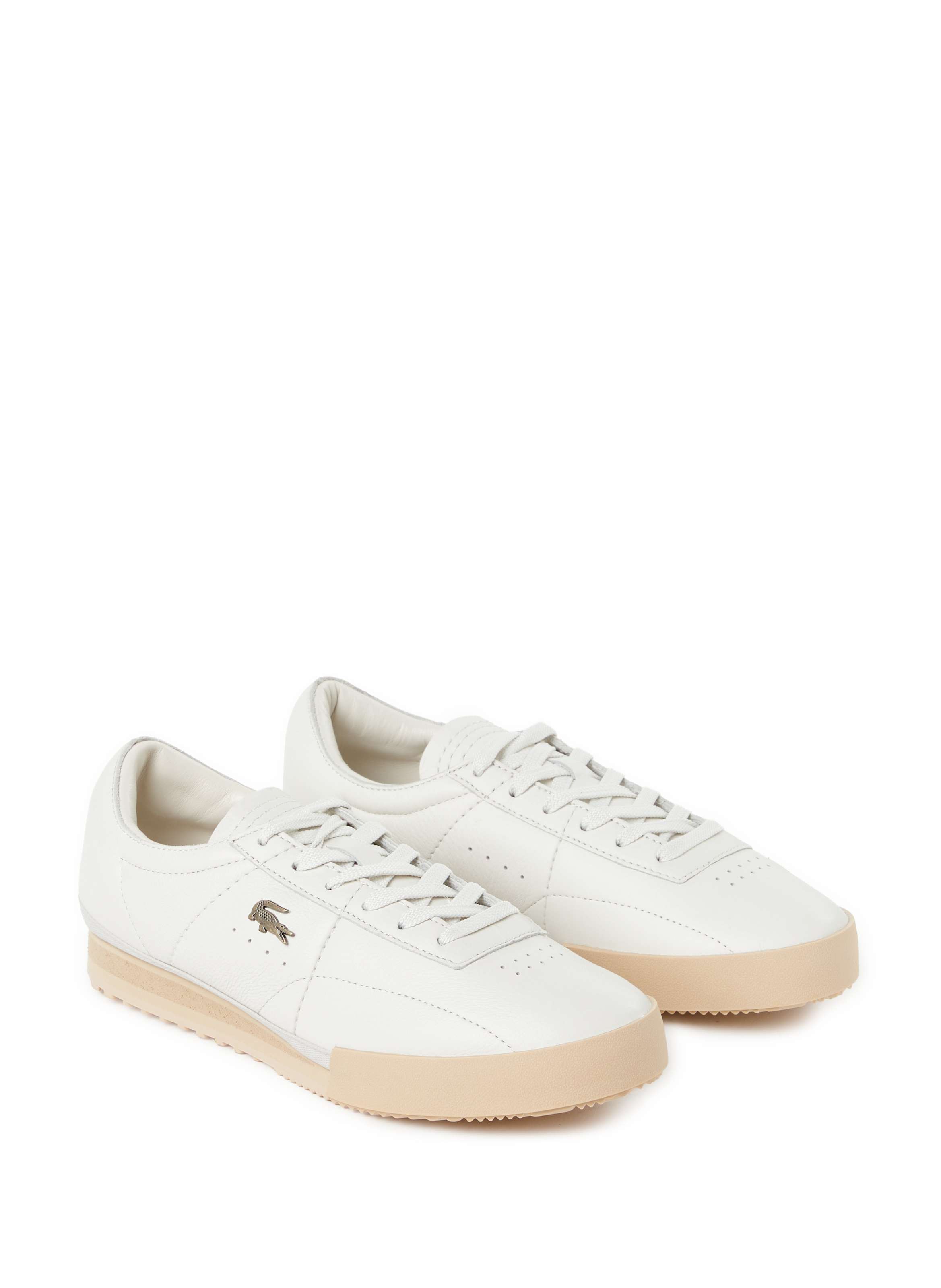 Plain leather mixed sneakers LACOSTE Beige