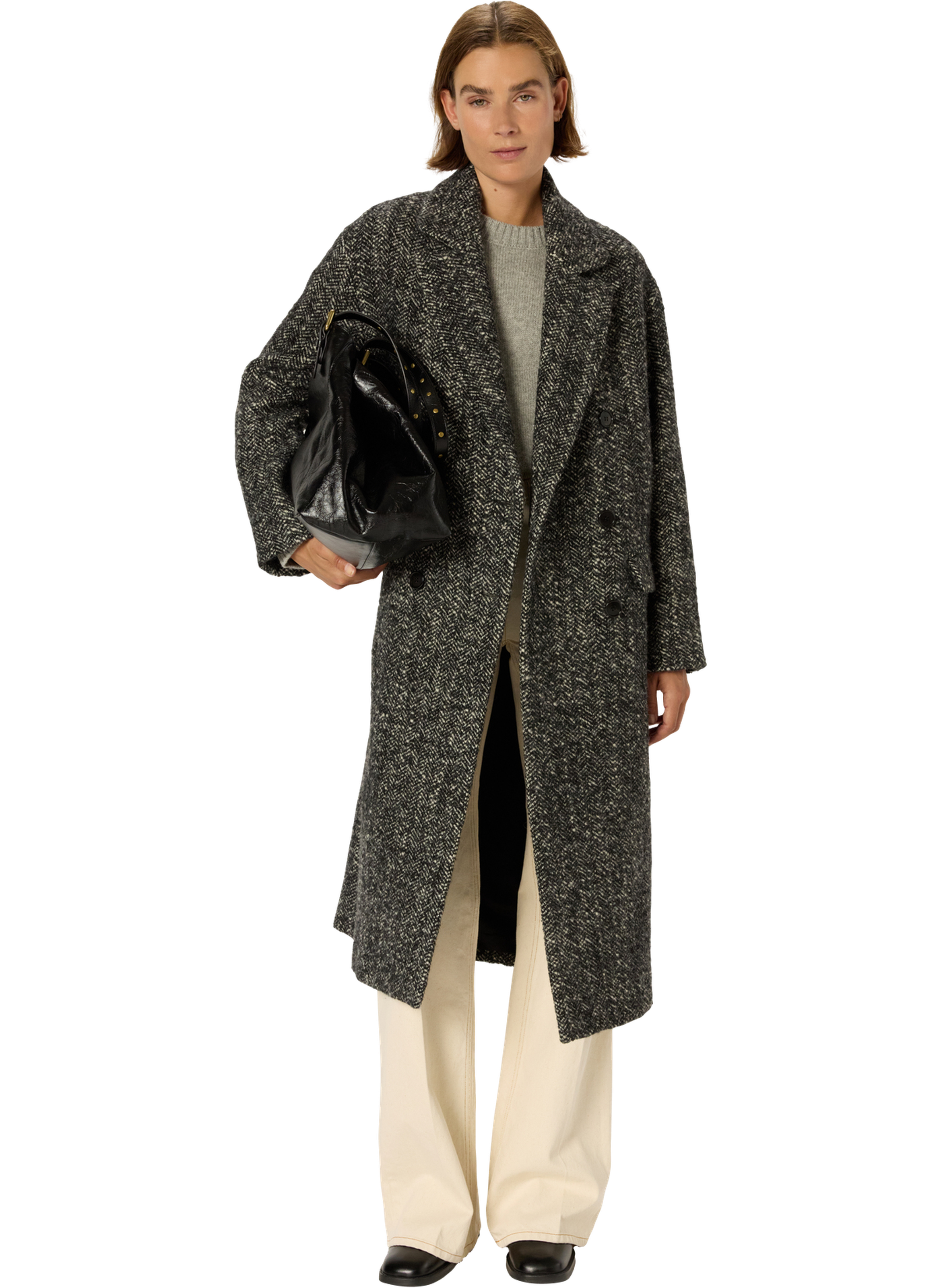 Manteau long croisé à chevrons - moly GERARD DAREL Noir