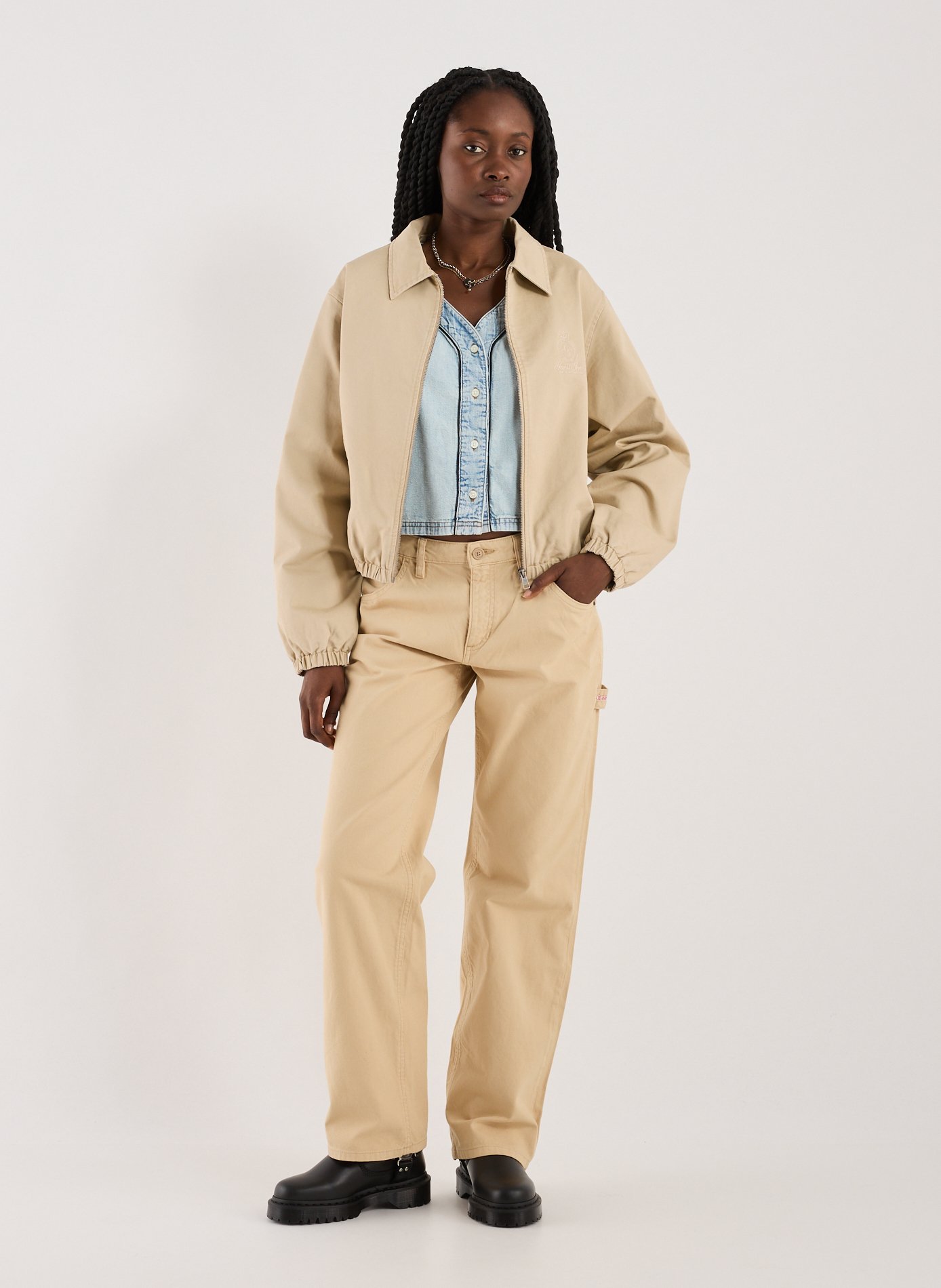 Embroidered cotton bomber jacket GUESS Beige