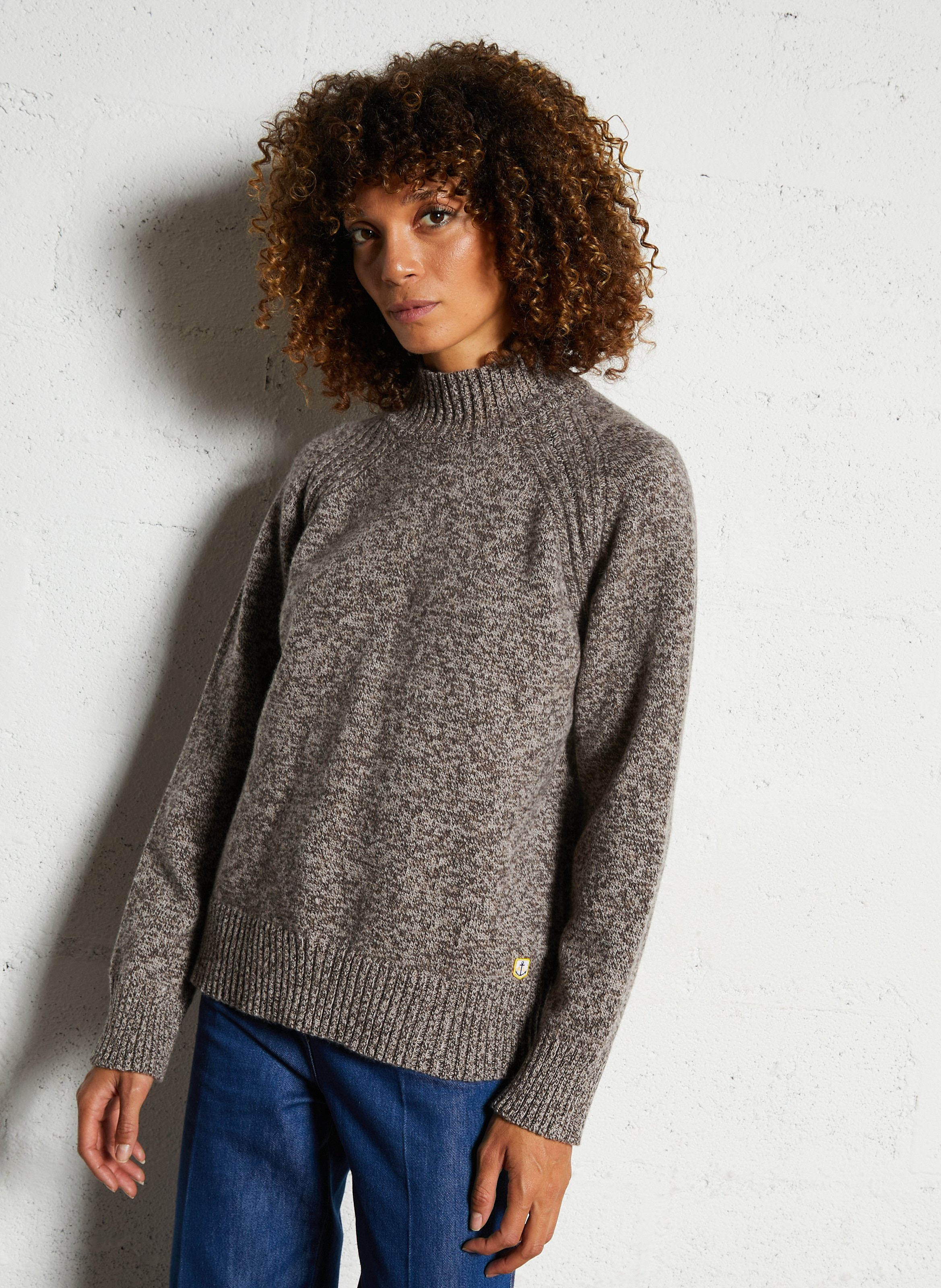 ARMOR-LUX Pull droit col montant en laine heritage Gris