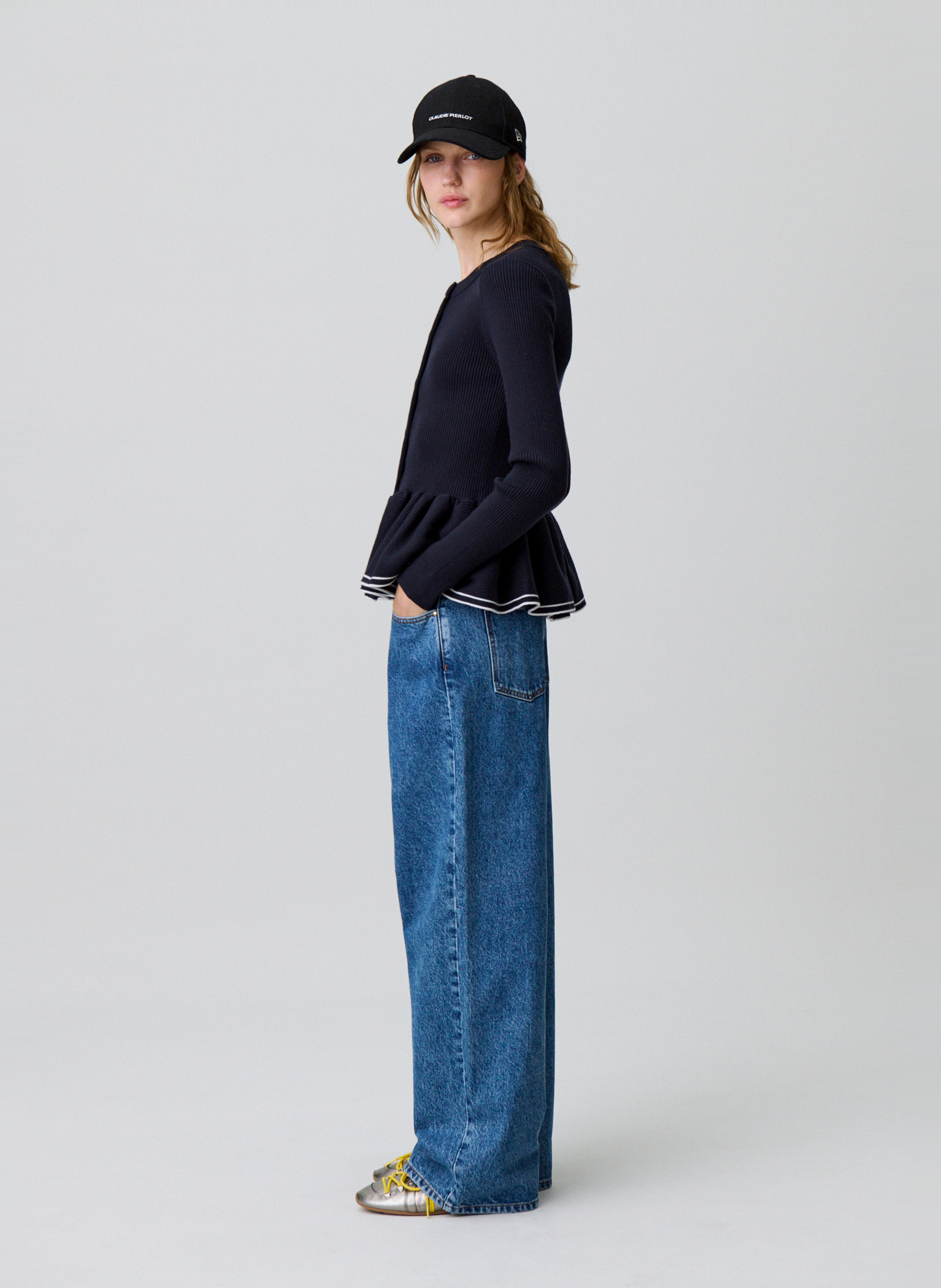 Cardigan côtelé moulant col rond mizuki CLAUDIE PIERLOT Bleu