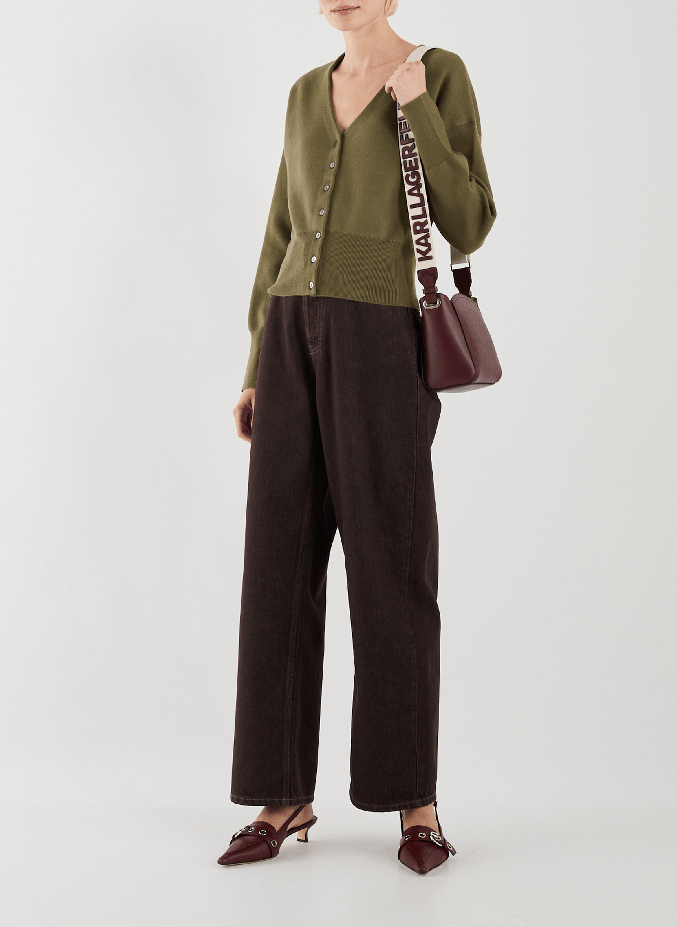 Petit sac bandoulière seau en cuir KARL LAGERFELD Rouge