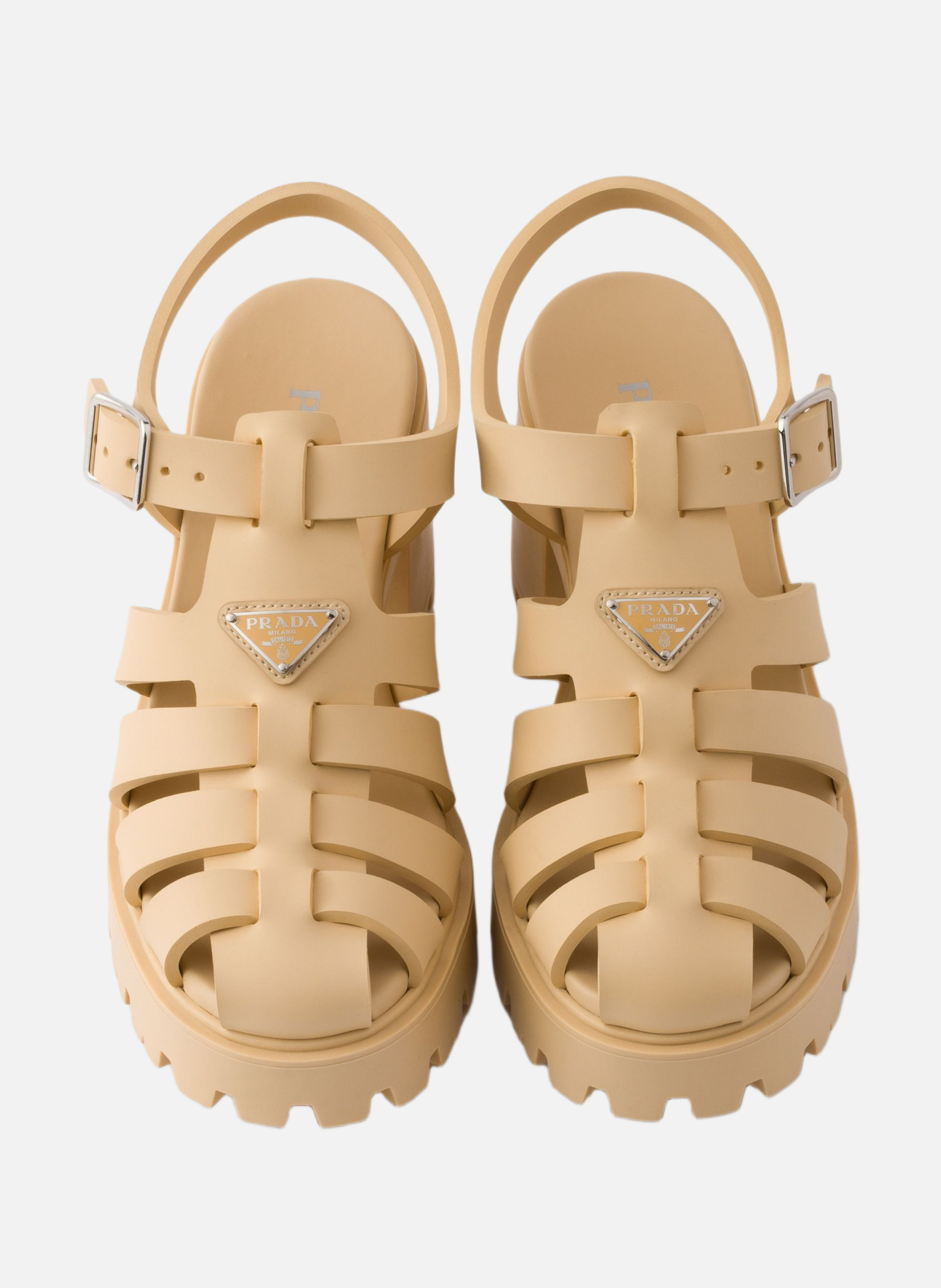 Sandales à plateforme en gomme PRADA Beige