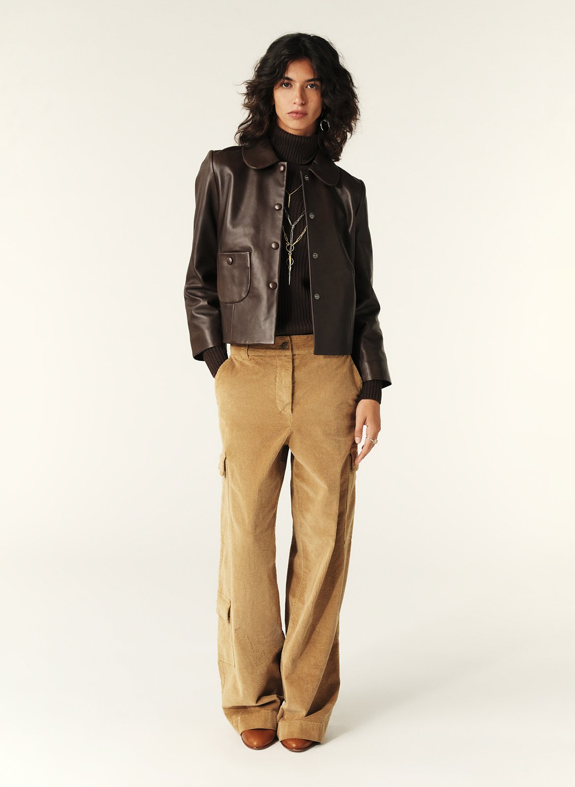 Veste col claudine en cuir milos BA&SH Marron