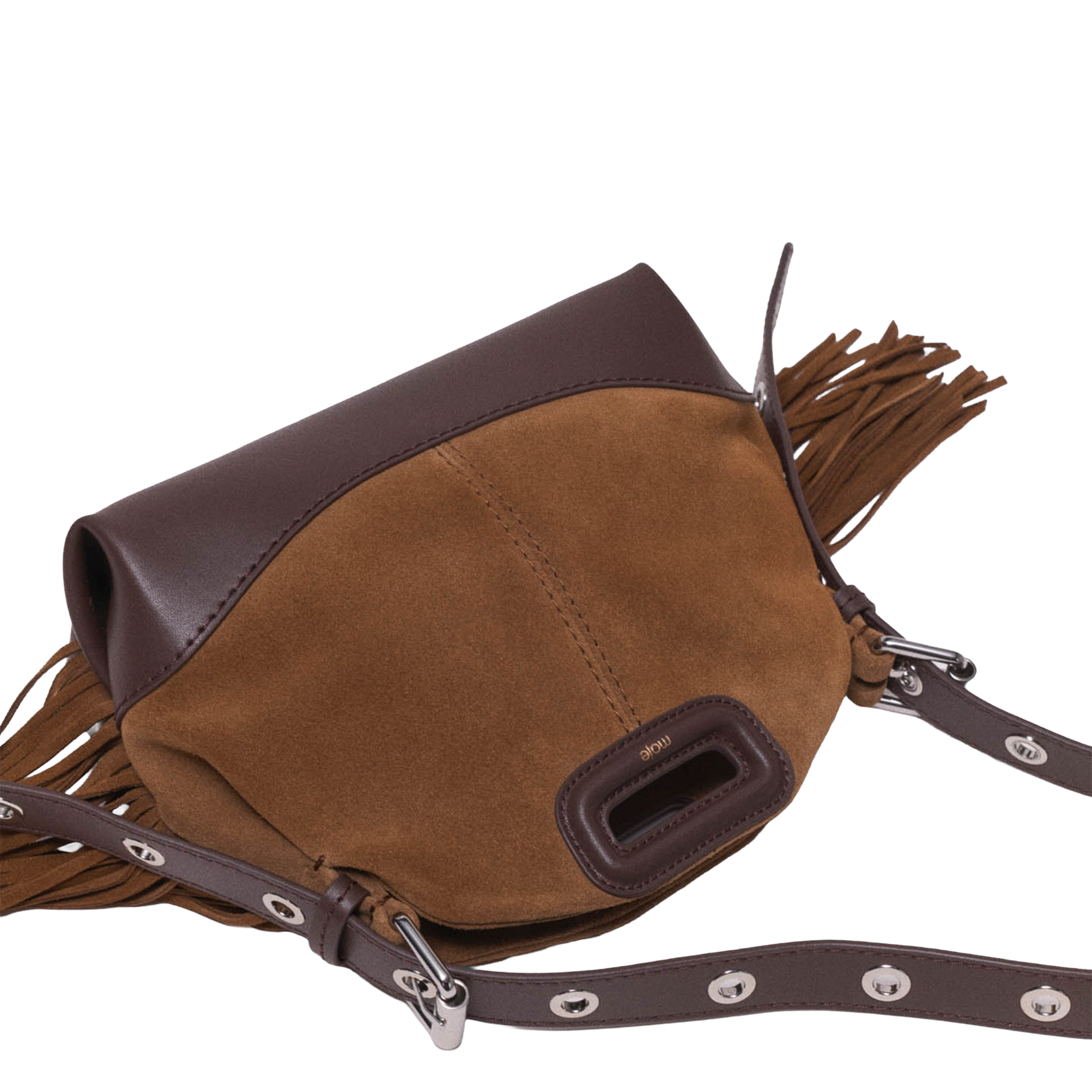 Sac bandoulière à franges bi matière miss m mini MAJE Marron