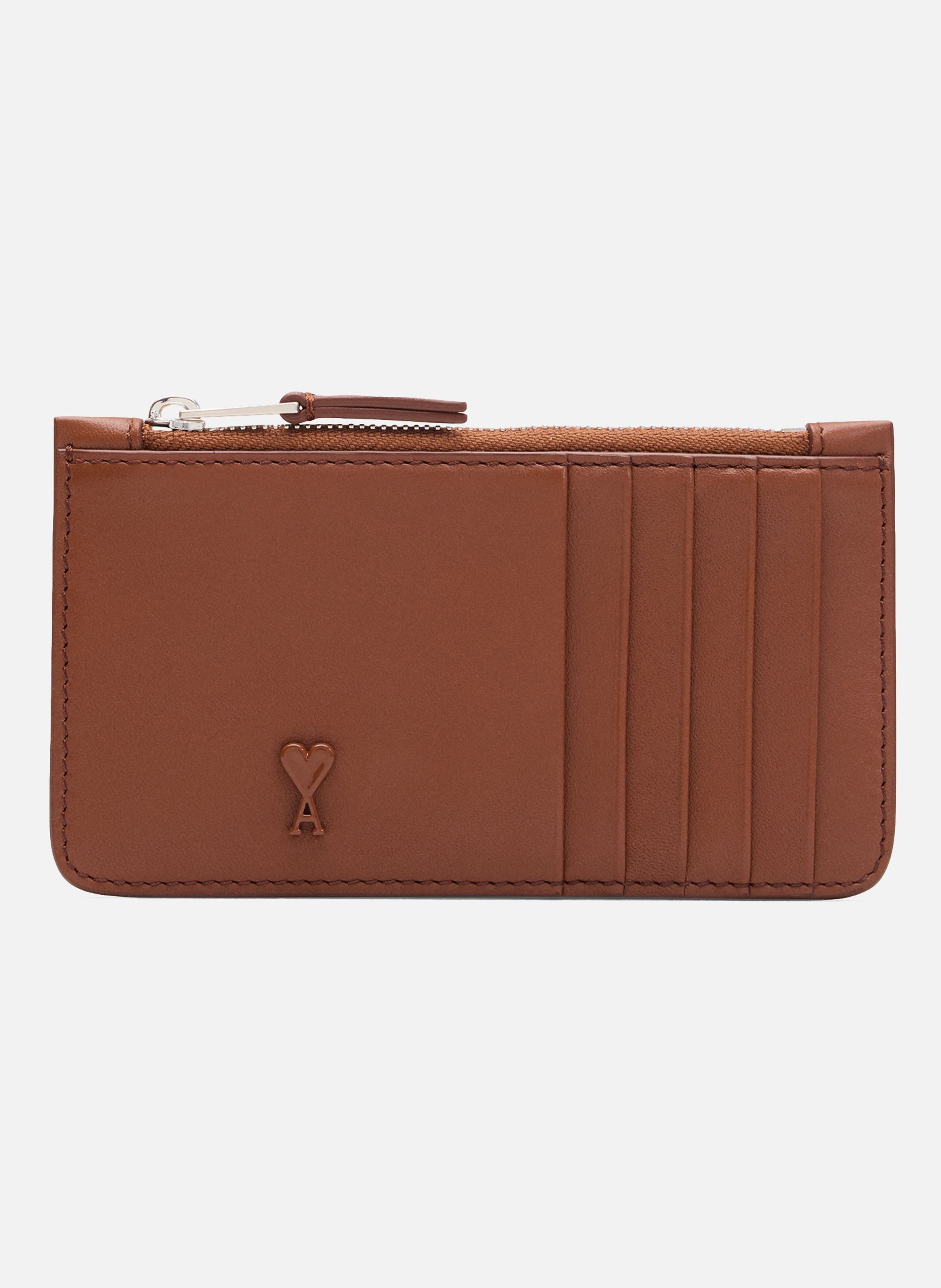 Porte Cartes Zippé Ami De Coeur En Cuir Lisse unisexe AMI PARIS Marron