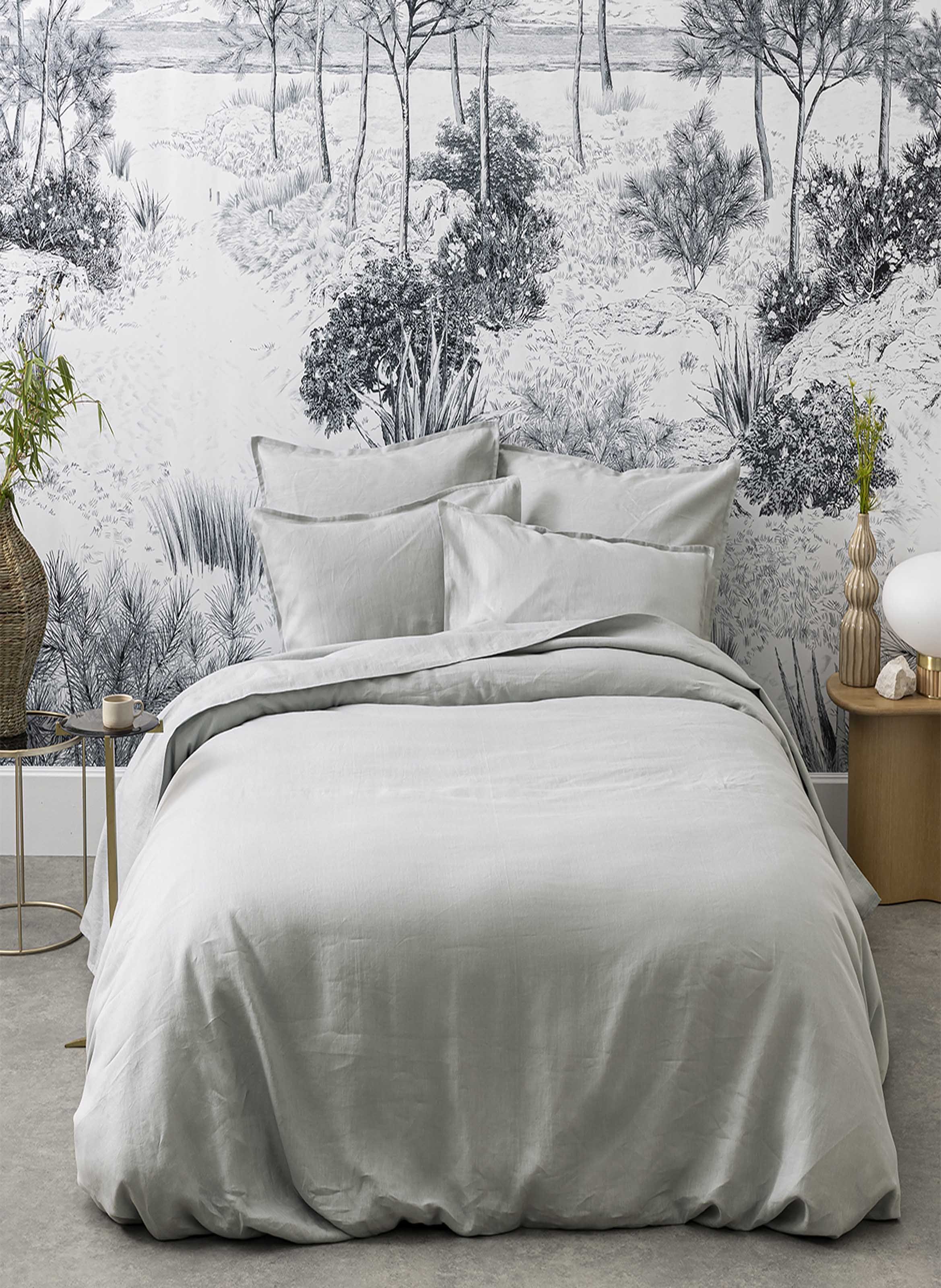 Drap housse uni en lin lavé, nouvelle vague ALEXANDRE TURPAULT Bleu