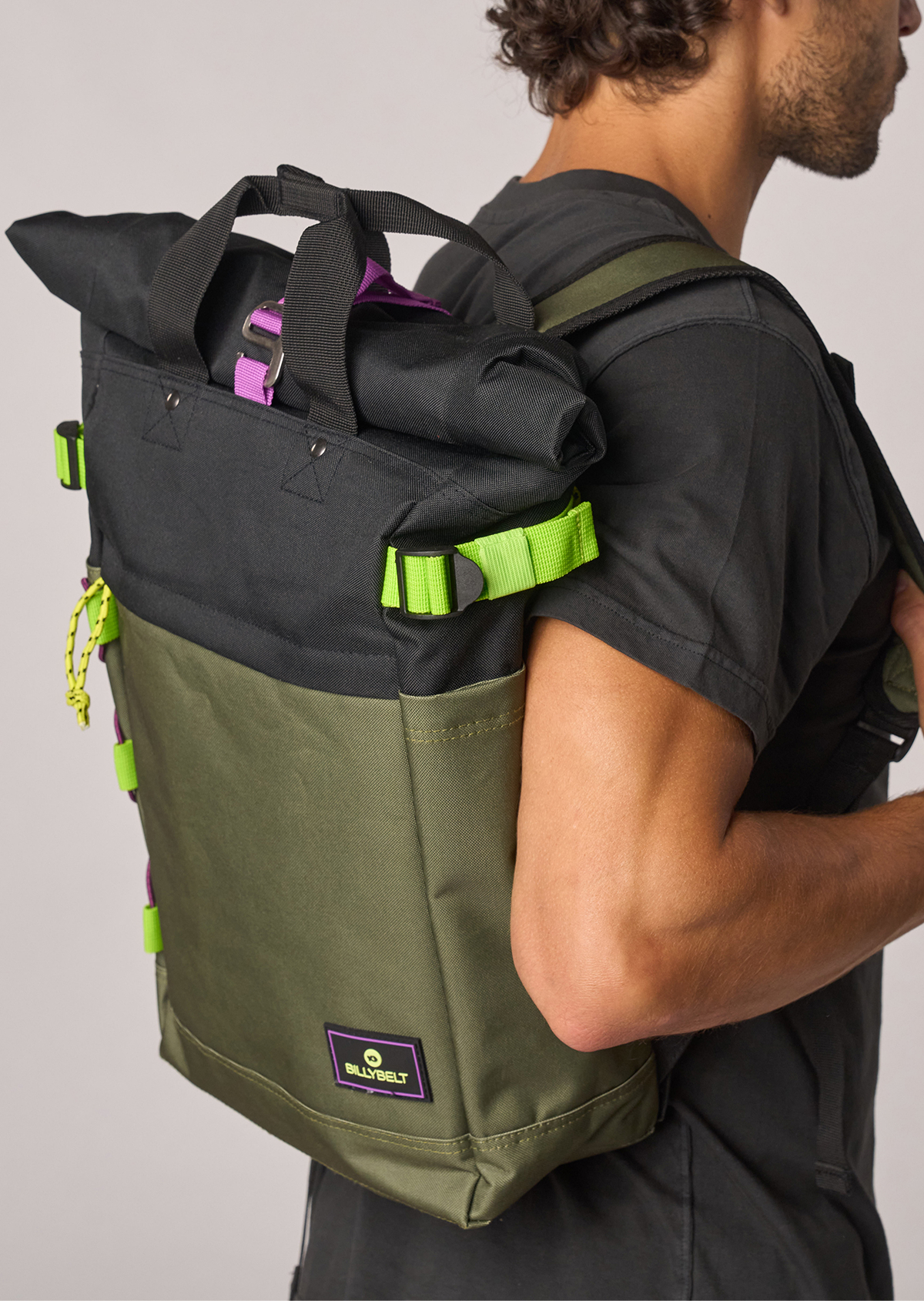 Sac à dos en polyester recyclé rolltop BILLYBELT Kaki